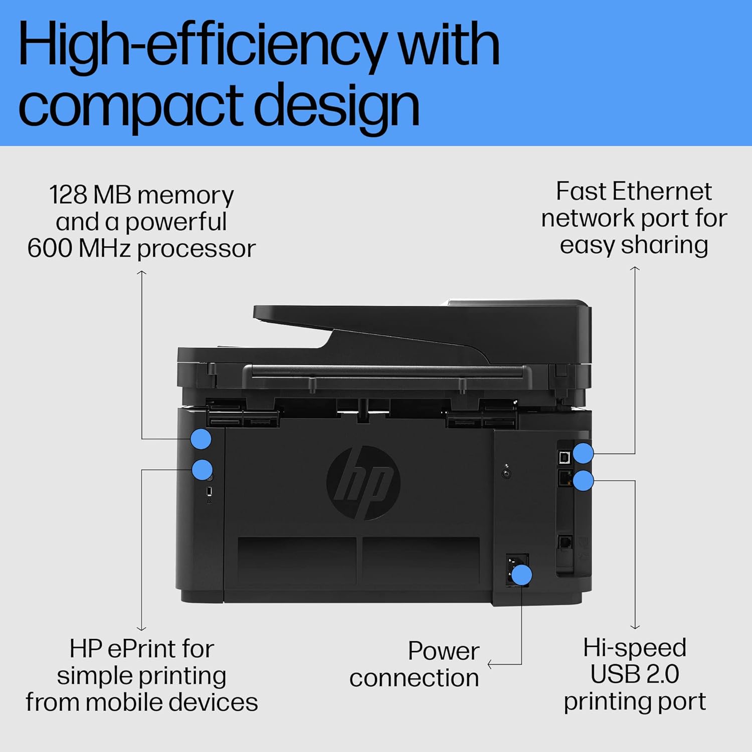 HP MFP M128Fn Laserjet Monochrome Printer: Print, Copy, Scan, Automatic Document Feeder, Ethernet, Fast Printing Upto 20Ppm, Easy and Secure Setup, 3 Year Warranty, Black