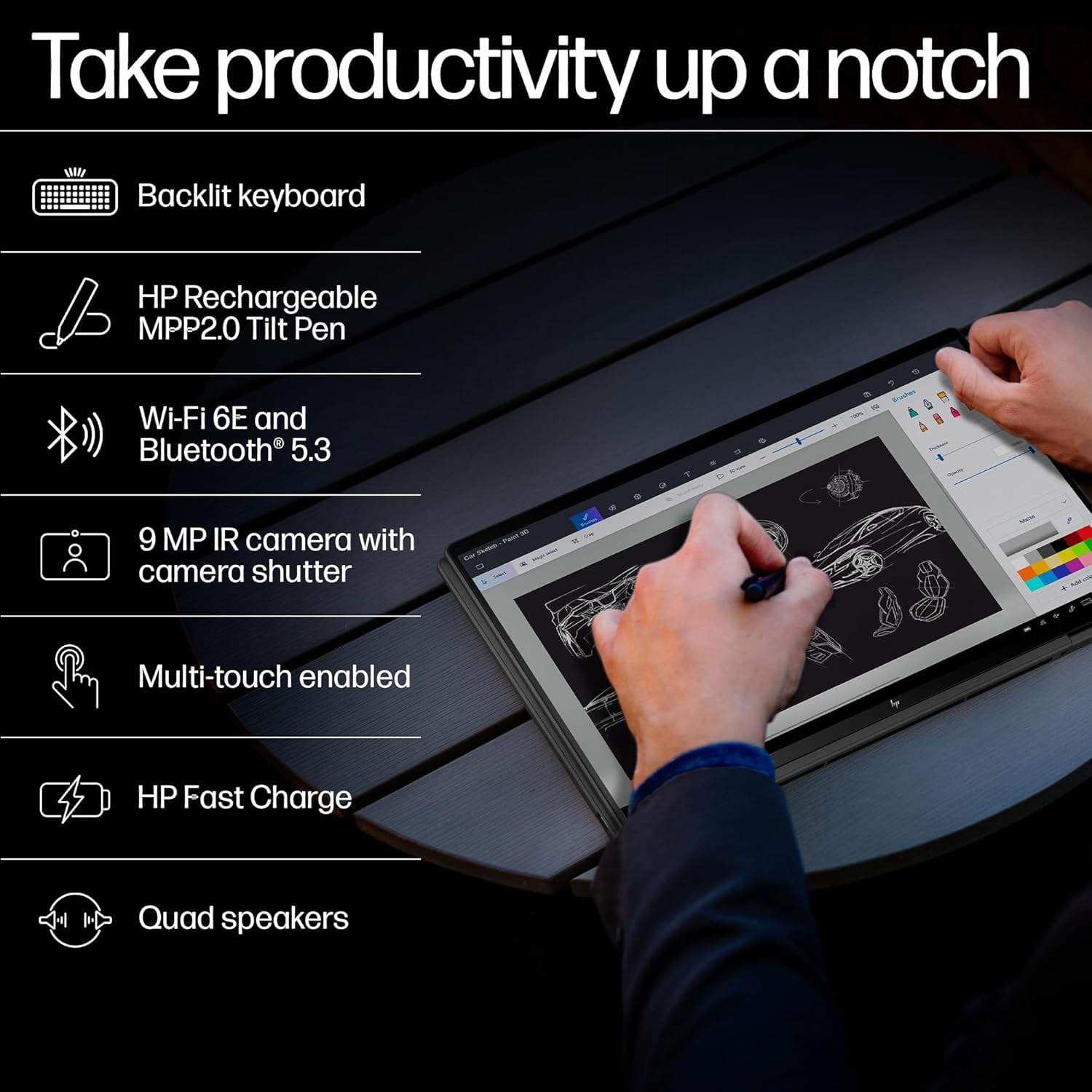 HP Spectre x360, Intel Evo Core Ultra 7 155H, Built-in AI, 16-inch (40.6 cm), WQXGA 400 nits 120Hz, 16GB LPDDR5x, Touch, 1TB SSD, FPR, 9MP IR Camera, Backlit KB (Win 11, Black, 2.07 kg), aa0015TU - Zapnet.in