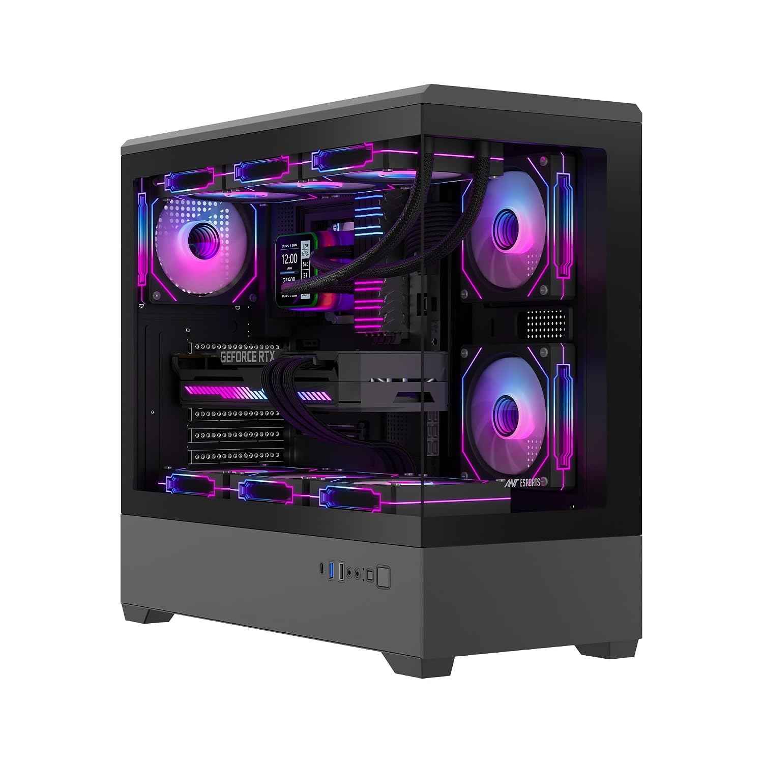 Ant Esports Crystal X6 Lite Mid-Tower Computer Case/Gaming Cabinet - Black | Support E-ATX, ATX, Micro-ATX, Mini-ITX | Pre-Installed 6 ARGB Fans
