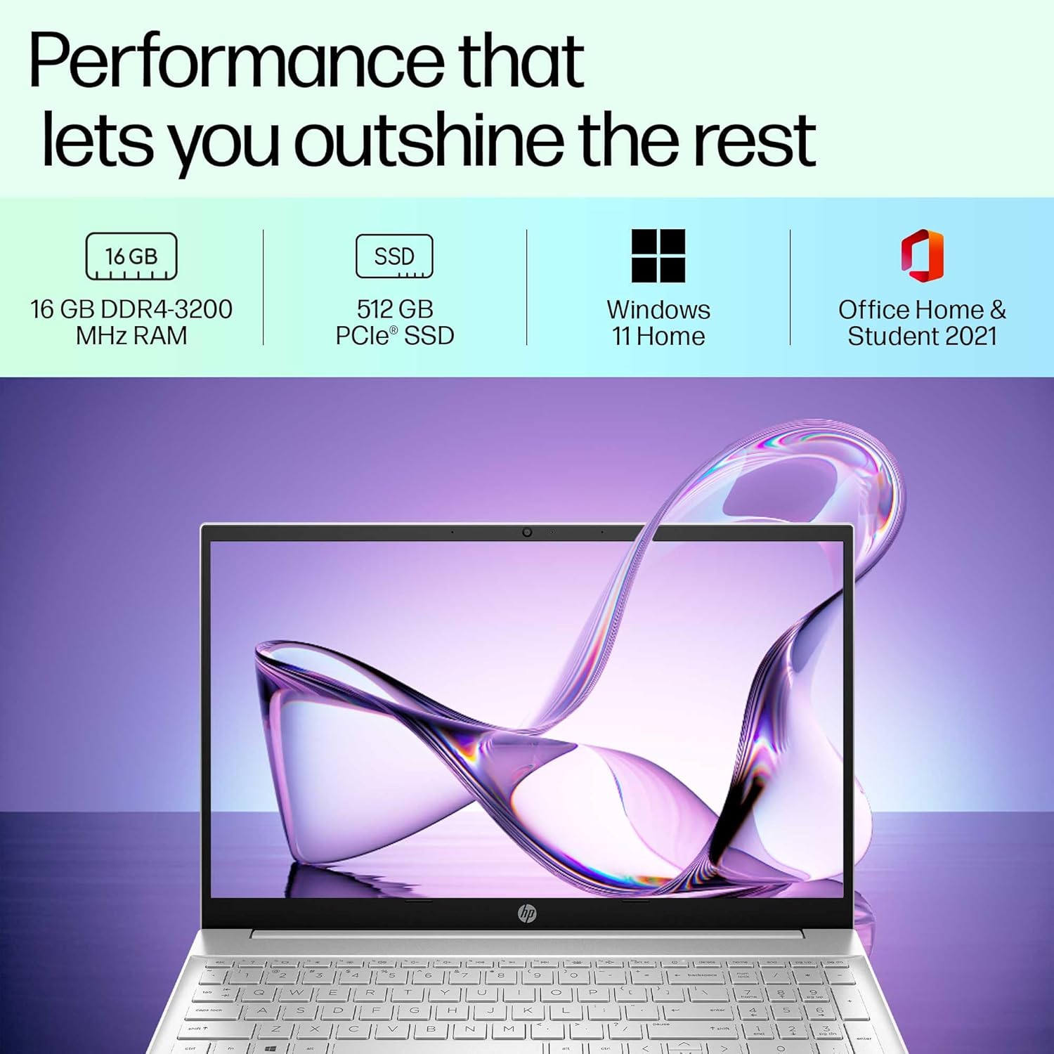 HP Pavilion 15, 13th Gen Intel Core i7-1360P, 16GB DDR4, 512GB SSD, (Win 11, Office 21, Silver, 1.75kg),IPS, Anti-glare, 15.6-inch (39.6cm) FHD Laptop, Intel Iris Xe graphics, HD camera, B&O, eg3032TU