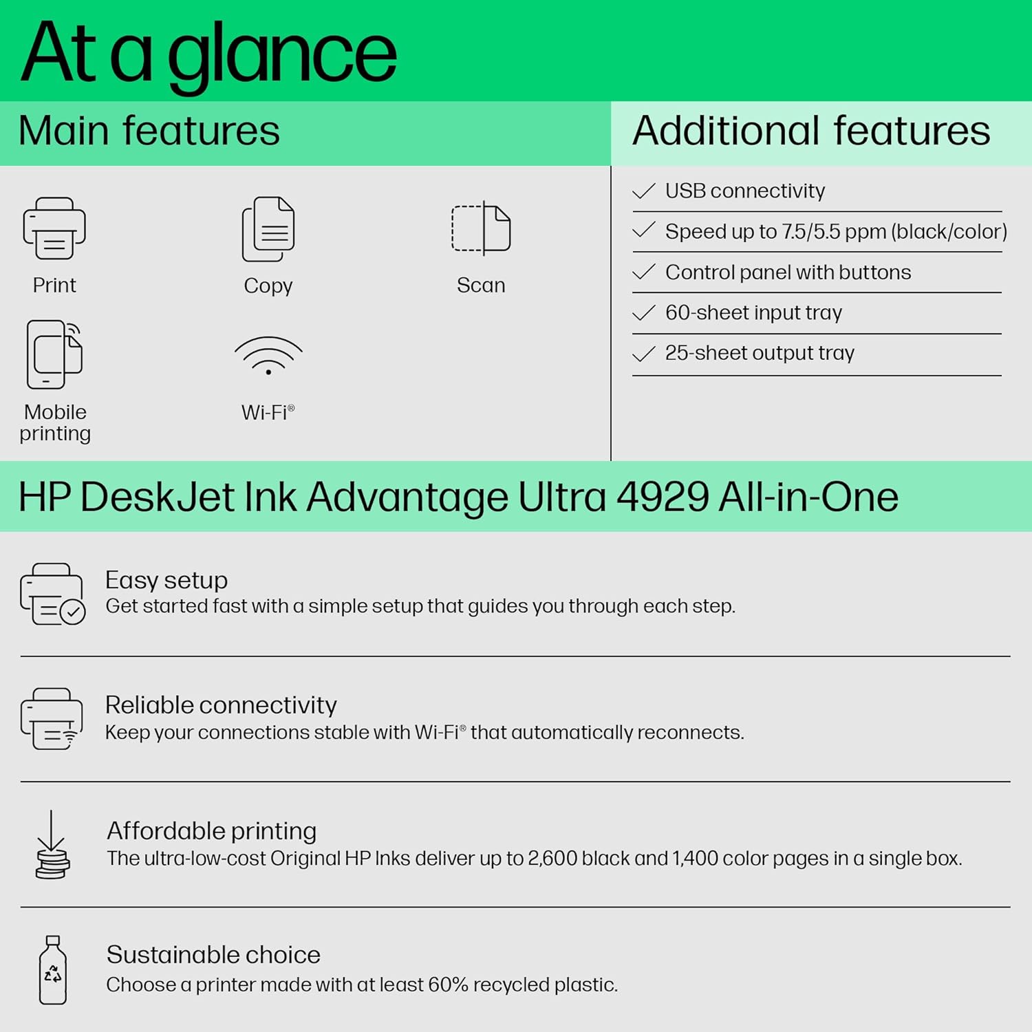 HP Ink Advantage Ultra 4929 Colour USB Print, Copy, Scan, Self Reset WiFi, Smart App Setup, Print Per Page Cost Starting at 44Paise/Page with 2 Additional Sets of Inks, Ideal for Home, White - Zapnet.in