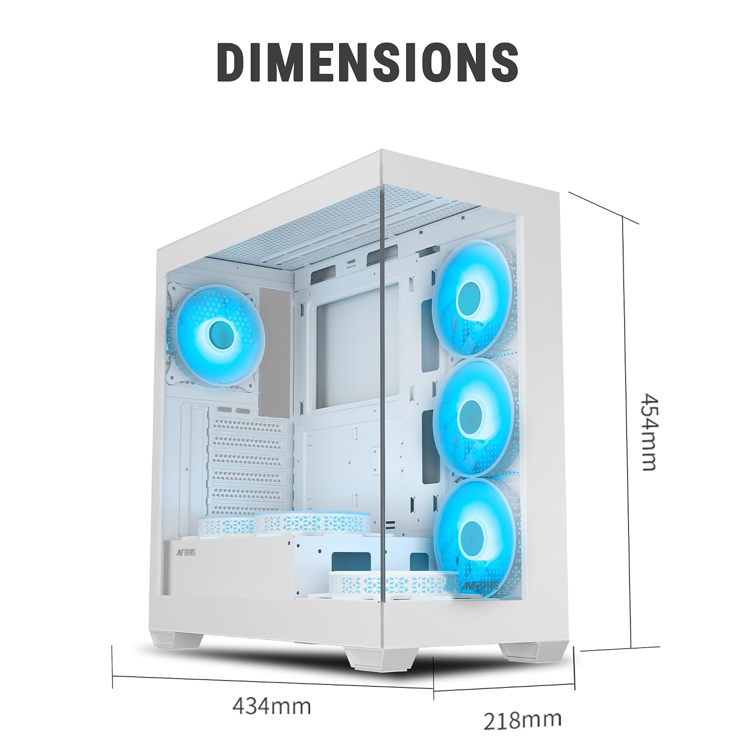 Ant Esports Crystal X7 ATX Computer Case/Gaming Cabinet with Type-C - White | Support ATX, Micro-ATX, Mini-ITX | Pre-Installed 3 M/B Plate Fans, 2 PSU Shroud Fans, 1 Bottom & 1 Rear Fan