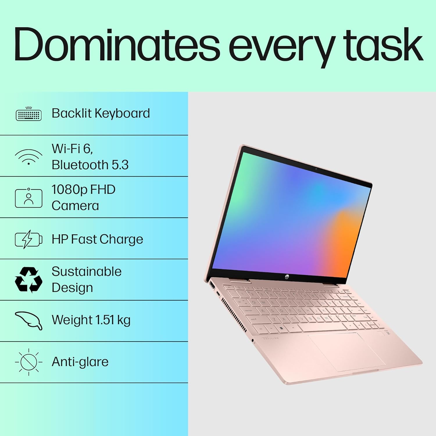 HP Pavilion x360, 13th Gen Intel Core i7-1355U, 16GB DDR4, 512GB SSD, (Win 11, Office 21, Gold,1.51kg),Touchscreen, IPS,15.6-inch(39.6cm) FHD Laptop, Iris Xe Graphics, 5MP camera, Backlit KB, ek1020TU