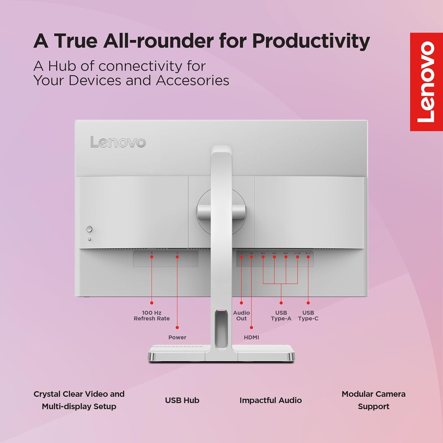 Lenovo L-Series 24 inch (60.45cm) | FHD IPS Ultraslim Monitor| 100Hz, 4ms, AMD FreeSync, 3Wx2 Speakers, HDMI, VGA, Tilt Swivel Pivot Height Adjust Stand: for Home & Office use, Grey, L24m-40