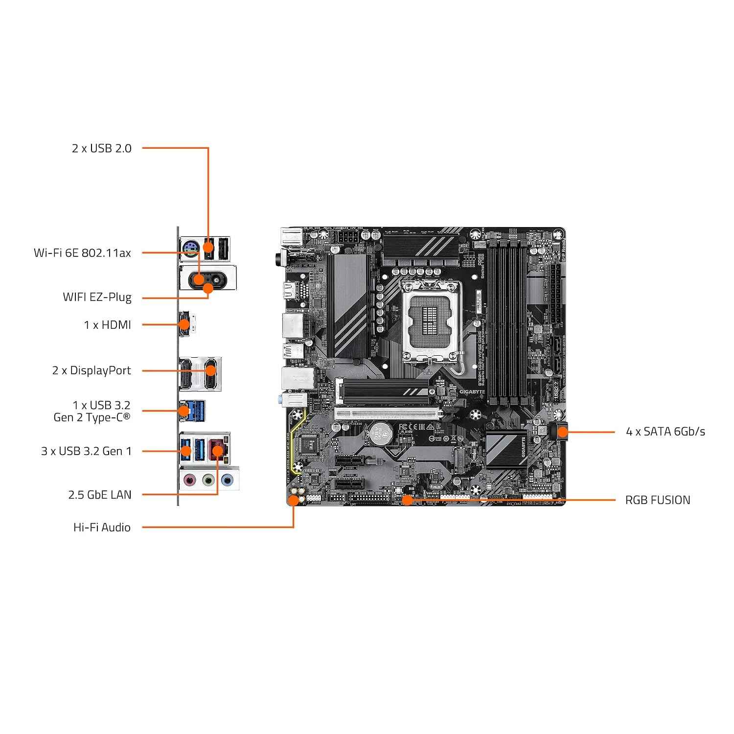 GIGABYTE B760M DS3H WIFI6E GEN5 LGA 1700 Intel B760 M-ATX Motherboard with DDR5, M.2, PCIe 5.0, USB 3.2 Gen 2 Type-C, WIFI6E 2.5GbE LAN, WiFi EZ-Plug, PCIe EZ-Latch