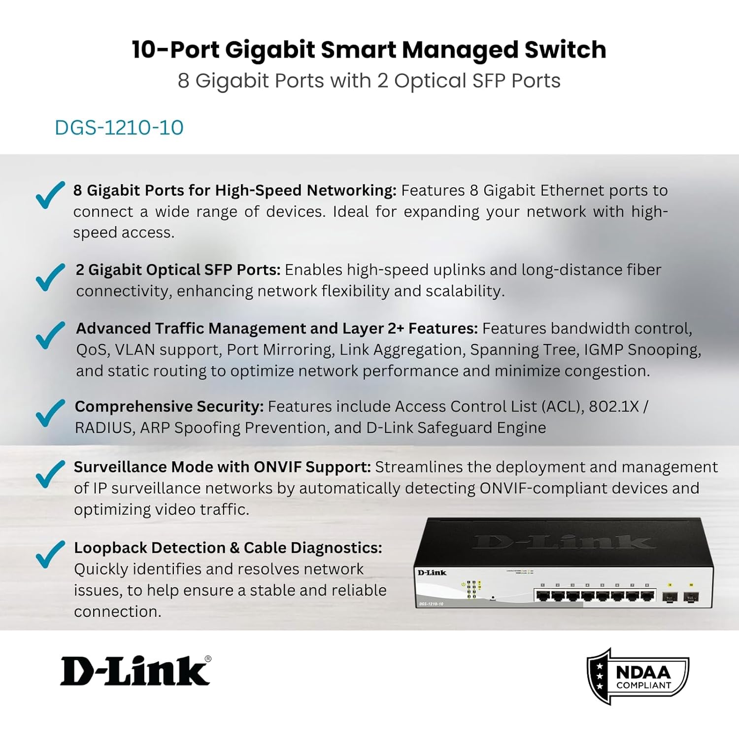 D-Link Business DGS-1210-10 10-Port Gigabit Web Smart Switch Including 2 Gigabit SFP Ports