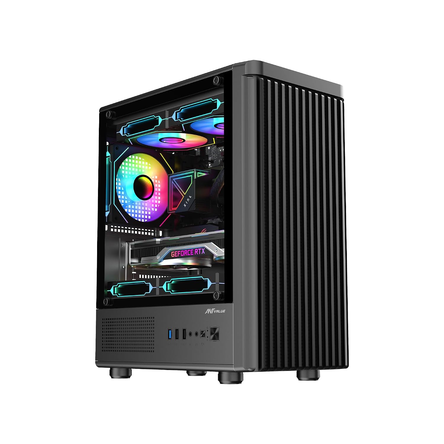 Ant Value VM45 Mid-Tower Computer Case/Gaming Cabinet - Black | Support M-ATX, ITX | Pre-Installed 4 Fans