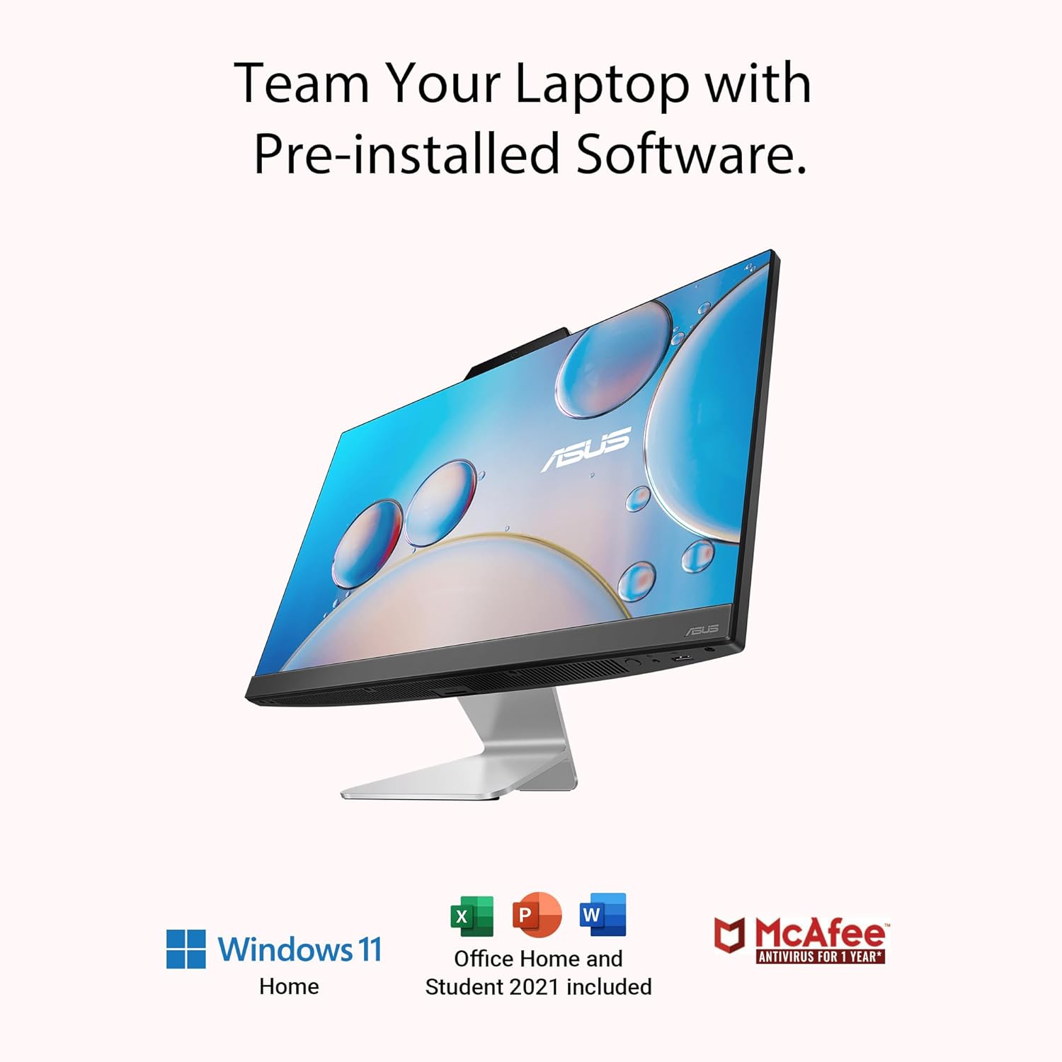 ASUS AiO A3 Series, 23.8" (60.45 cm) FHD, Intel Core i3-1215U 12th Gen, All-in-One Desktop (8GB/512GB SSD/Win11/Office 21/McAfee 1Year/Wireless Keyboard & Mouse/Black/5.40 kg), A3402WBA-BA002WS