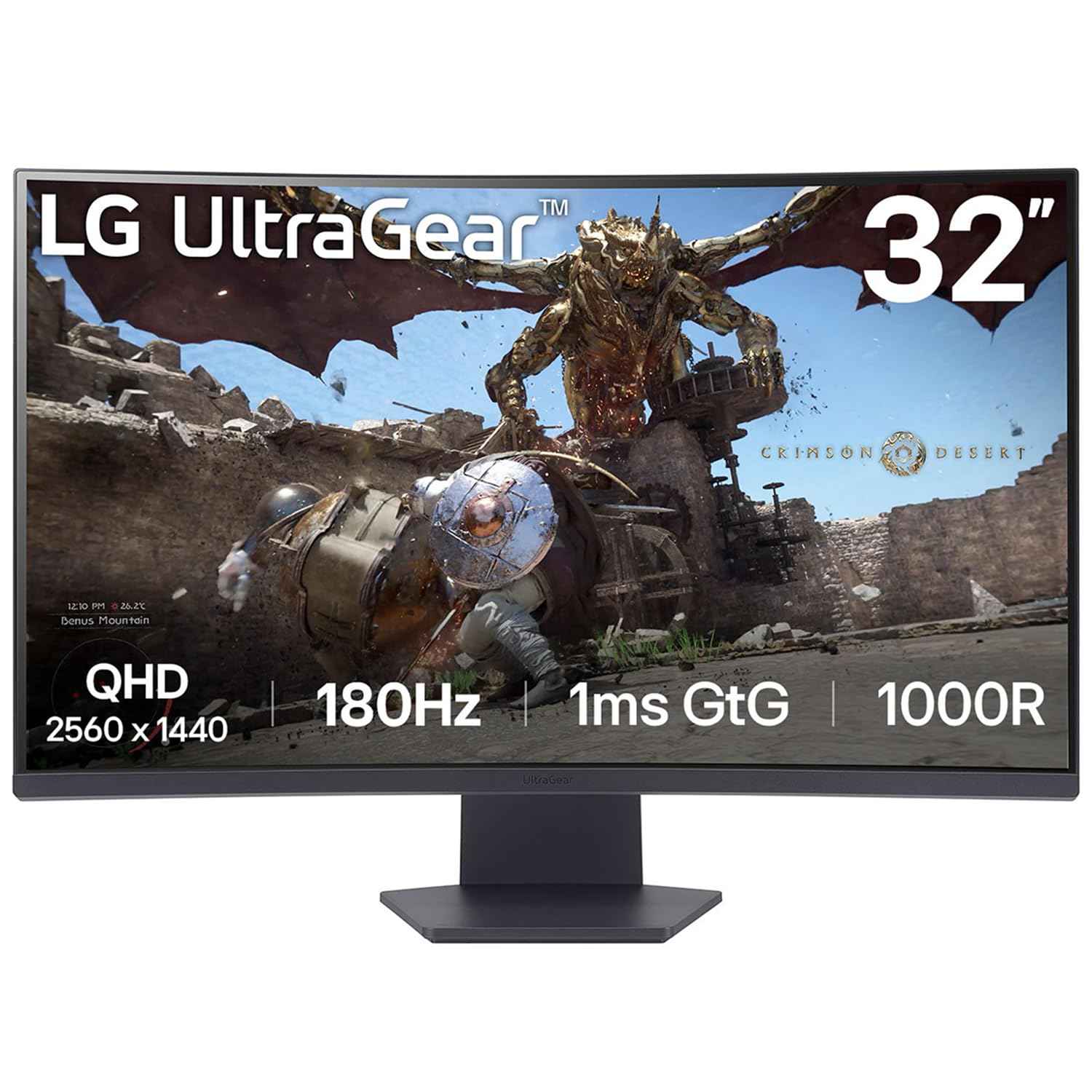 LG Ultragear™ 32GS60QC (32 inch) QHD 1000R Curved Gaming Monitor (2560 x 1440) with 180Hz, 1ms, AMD FreeSync™, HDR10, VESA Certified, HDMIx2 DisplayPort, 3-Side virtually Borderless