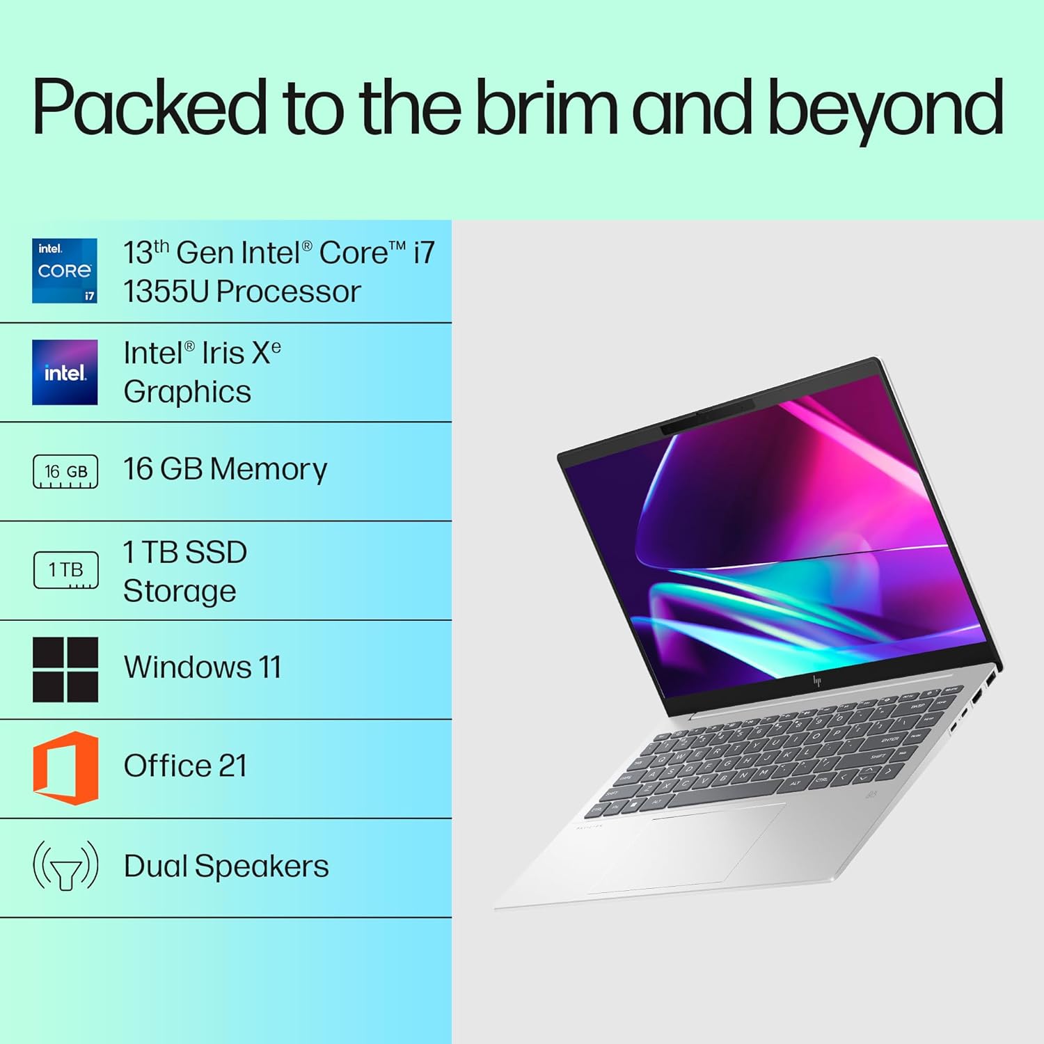 HP Pavilion Plus, 13th Gen Intel Core i7-1355U, 16GB DDR5, 1TB SSD, (Win 11, Office 21, Silver, 1.38kg), OLED, 500 nits, 14-inch(35.6cm), 2.8K Laptop, Intel Iris Xe Graphics, 5MP IR Camera, ew0153TU