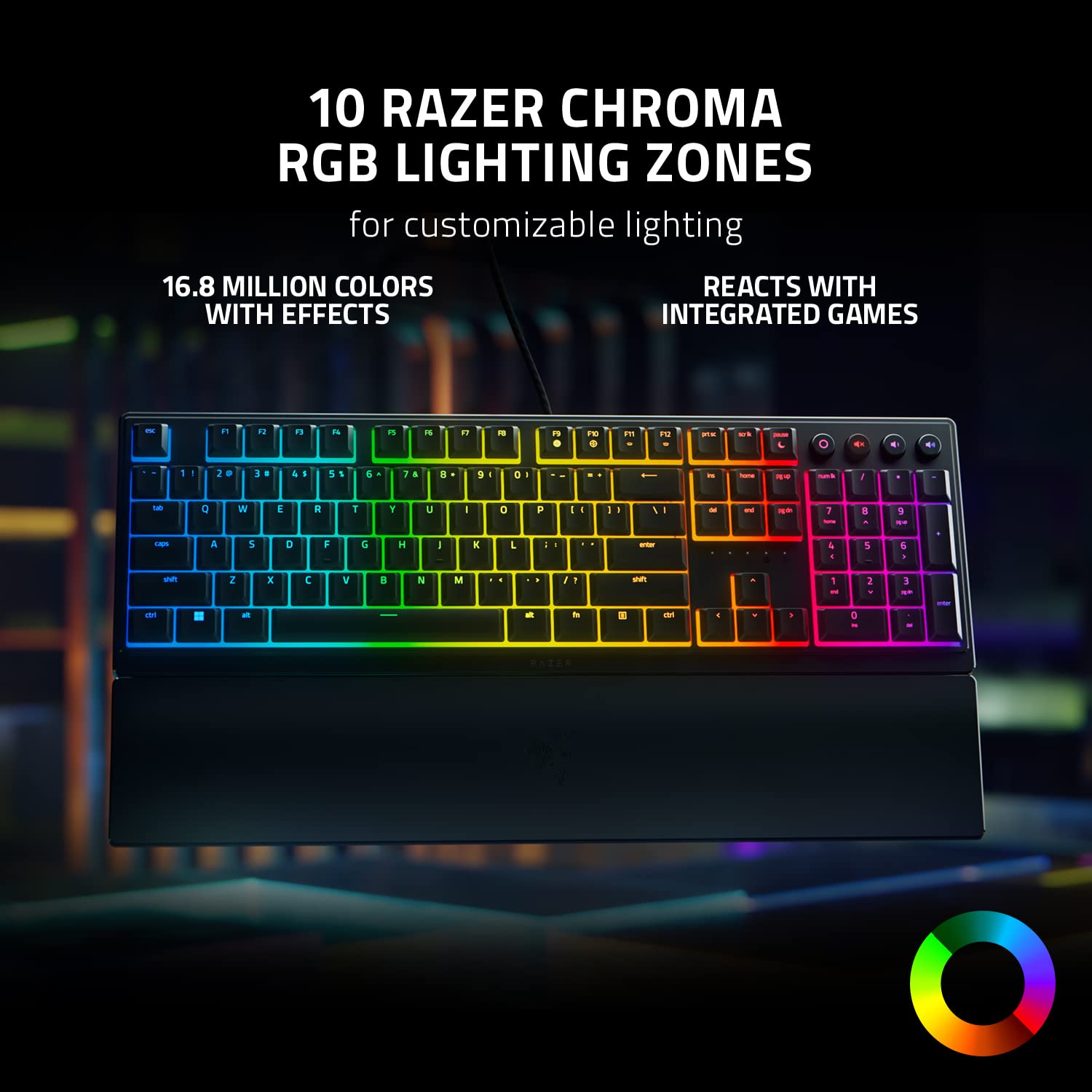 Razer Ornata V3 Gaming Keyboard: Low-Profile Keys - Mecha-Membrane Switches - 10-Zone RGB Lighting - Spill-Resistant - Magnetic Wrist Wrest - Classic Black - Rz03-04460100-R3M1, Wired