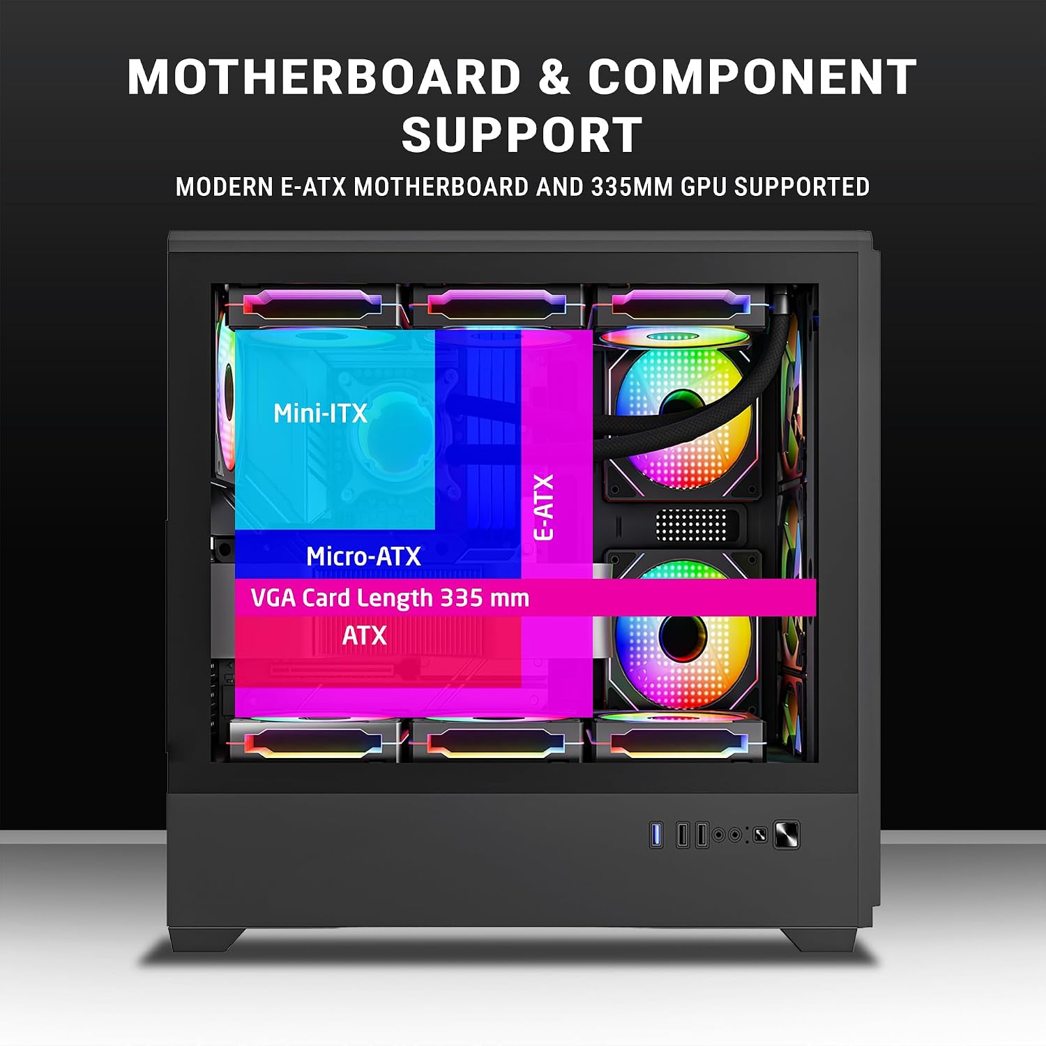 Ant Esports EVO 360 Lite Mid-Tower Computer Case/Gaming Cabinet - Black | Support E-ATX, ATX, Micro-ATX, Mini-ITX | Pre-Installed 4 ARGB Fans