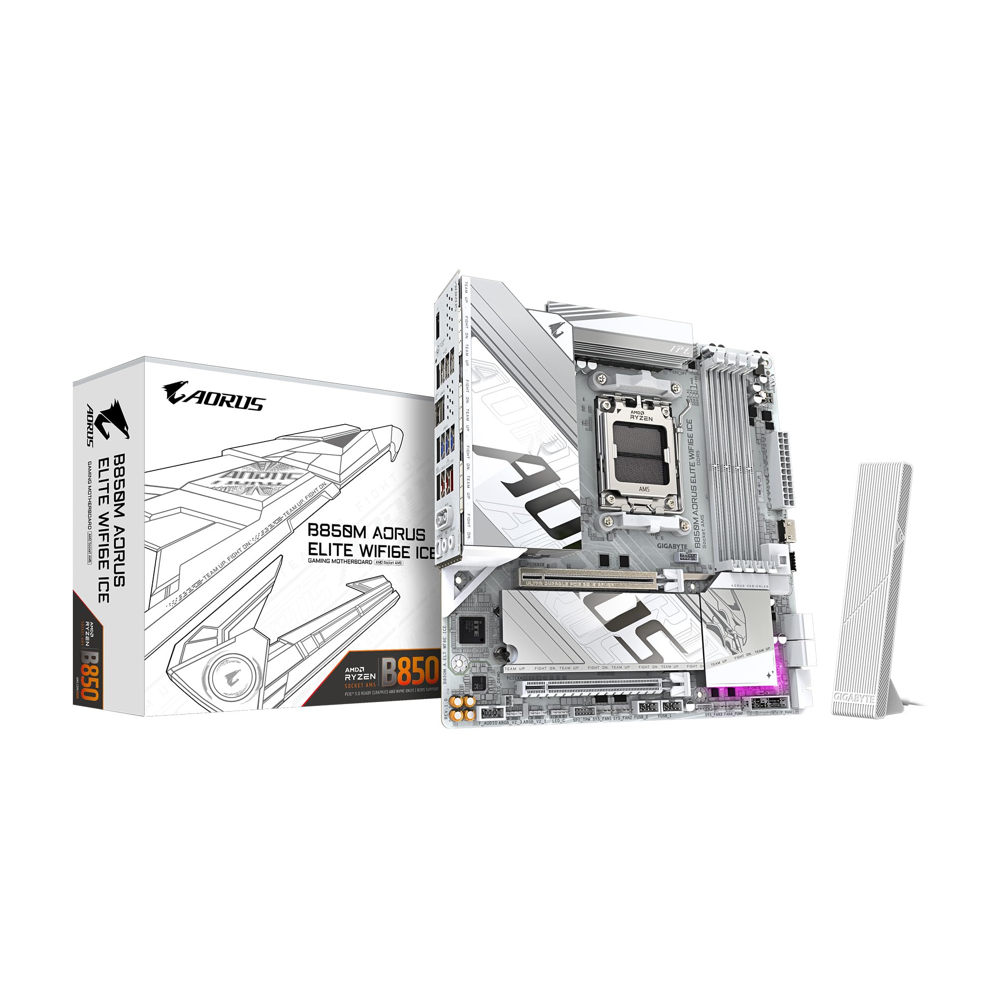 GIGABYTE B650M AORUS Elite AX AMD AM5 mATX Motherboard, Support Ryzen 9000/8000/7000 Series, DDR5, 12+2+2 Power Phase, PCIe 5.0 M.2, USB-C 3.2 Gen 2, WIFI6E, 2.5GbE, EZ-Latch, Q-Flash, RGB Fusion