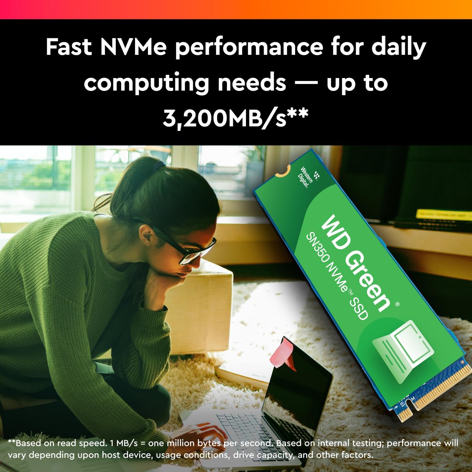 Western Digital WD Green SN350 NVMe 500GB, Upto 2400MB/s, 3 Y Warranty, PCIe Gen 3 NVMe M.2 (2280), Internal Solid State Drive (SSD) (WDS500G2G0C)