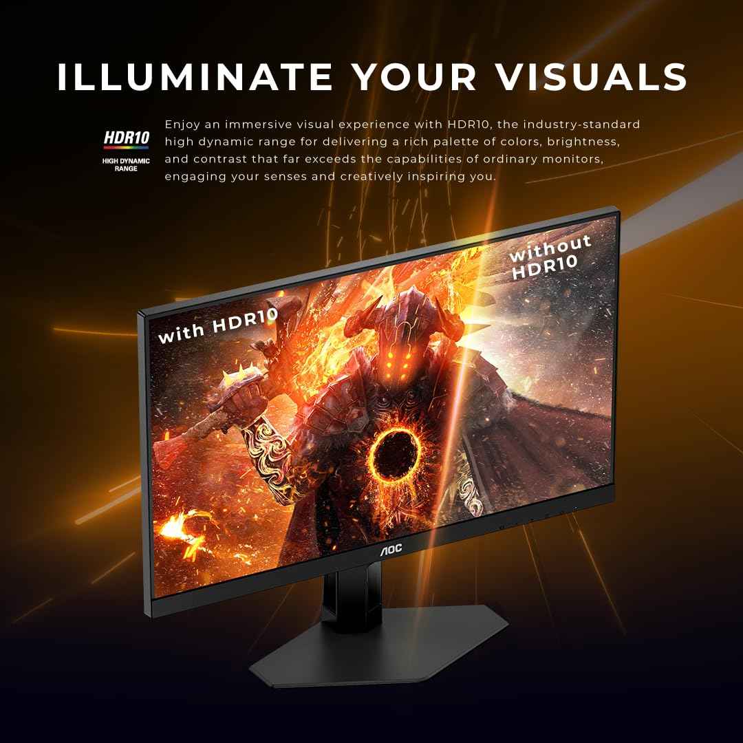 AOC 27G4E 27 Inch Gaming Monitor 1920x1080 Fast IPS, 180Hz Refresh Rate, Color Gamut-sRGB 128%, HDR10, 0.5ms (MPRT), Adaptive Sync, HDMI 2.0 & Display Port Connectivity, 178° Wide Viewing Angle