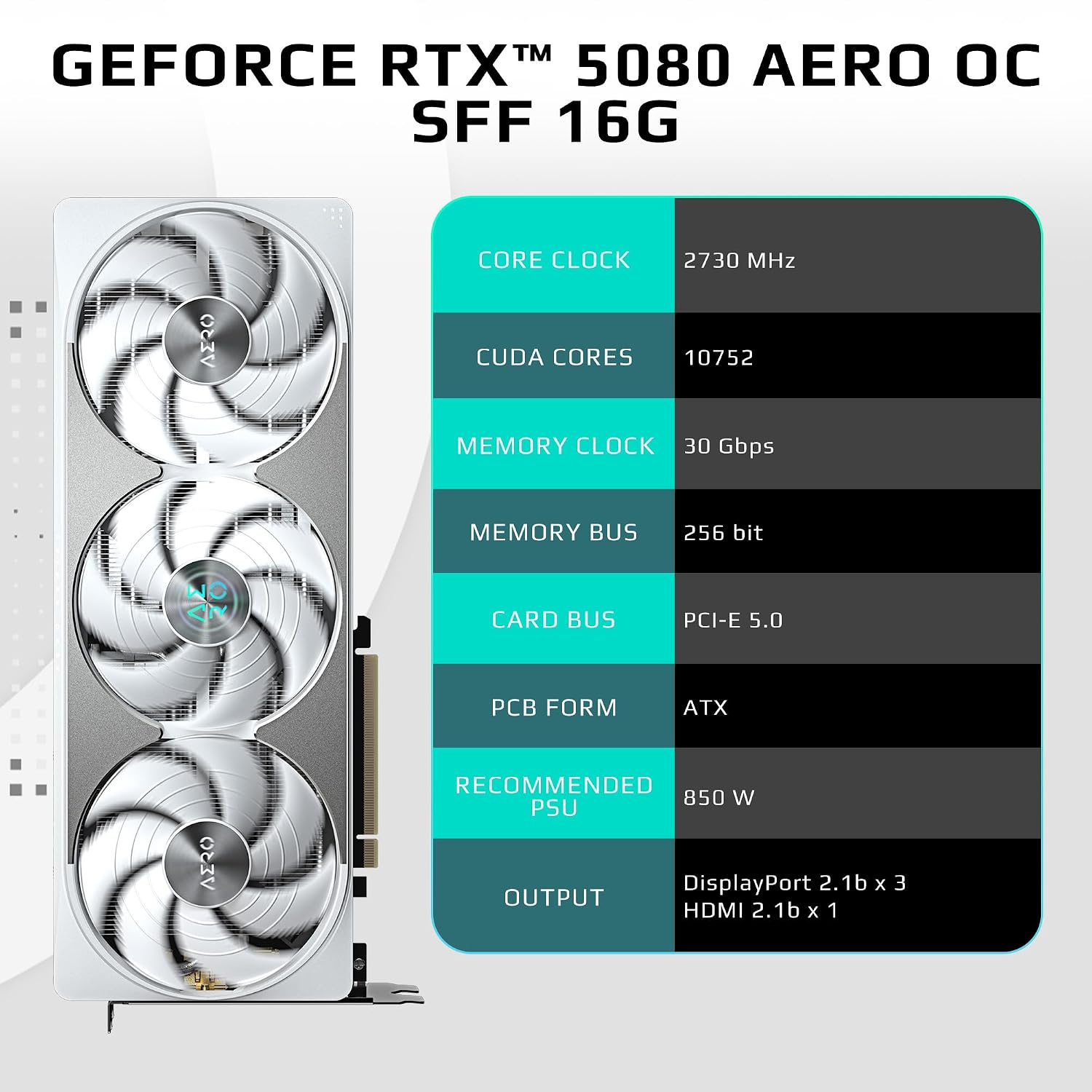 GIGABYTE Geforce RTX 5080 AERO OC SFF 16G Graphics Card, WINDFORCE Cooling System, pci_e_x16 16GB 256-Bit GDDR7, GV-N5080AERO OC-16GD Video Card