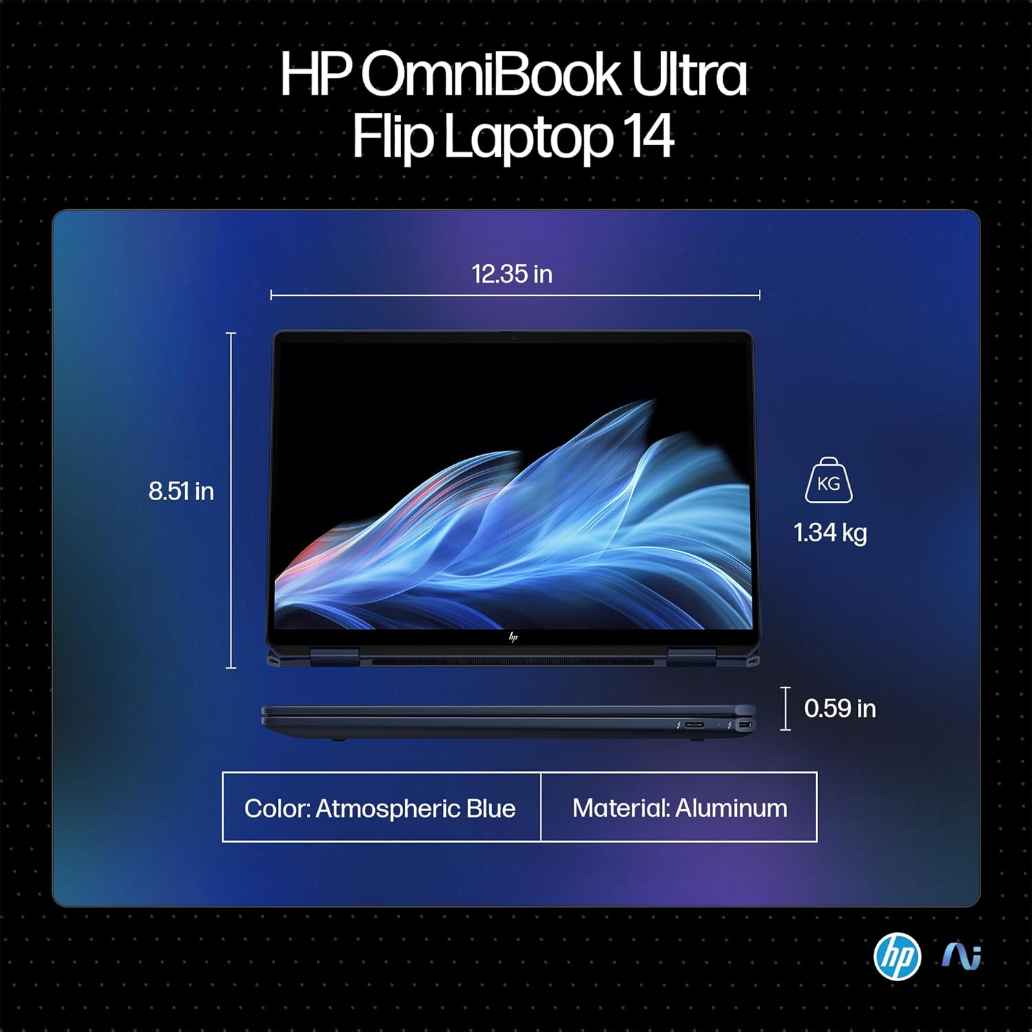 HP OmniBook Ultra Flip (Previously Spectre) Intel Core Ultra 7 258V 47 TOPS (32GB LPDDR5X, 1TB SSD) OLED, 500 nits,14''/35.6cm, Touch 2-in-1, Win11, Office21, Blue, 1.34kg, fh0046TU Next Gen AI Laptop