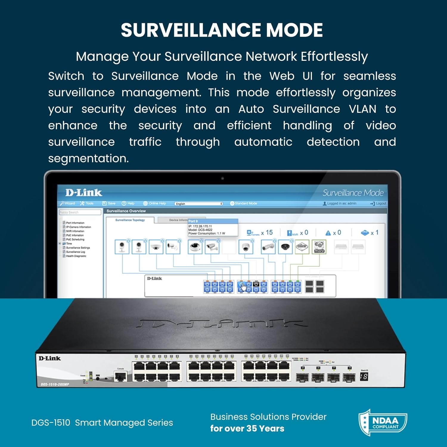 D-Link 52-Port Gigabit Stackable SmartPro Switch Including 4 10GbE SFP+ Ports - 48 Network, 4 Expan