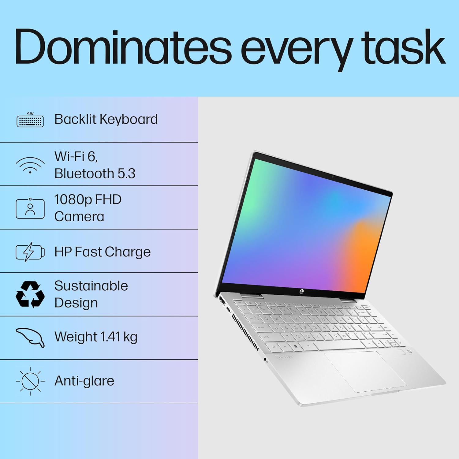 HP Pavilion x360, 13th Gen Intel Core i5-1335U, 16GB DDR4, 1TB SSD, (Win 11, Office 21, Silver, 1.41kg),Touchscreen,14-inch(35.6cm) FHD Laptop, Intel Iris Xe graphics, 5MP camera, Backlit KB, ek1010TU