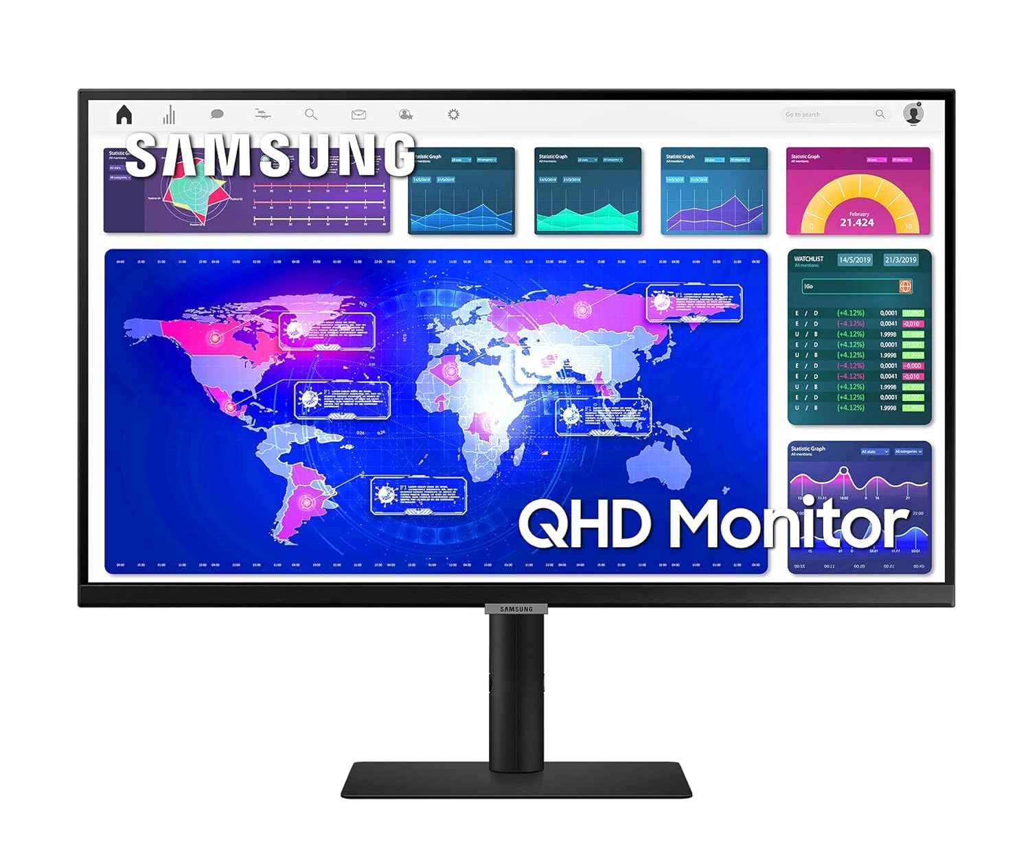 Samsung 27-inch(68.47cm) QHD Monitor, IPS, Bezel Less Design, 1 Billion Colors, HDR10, HAS, Intelligent Eye Care, AMD FreeSync™, FSC-Certified, Energy Saving (LS27A600NWWXXL, Black)