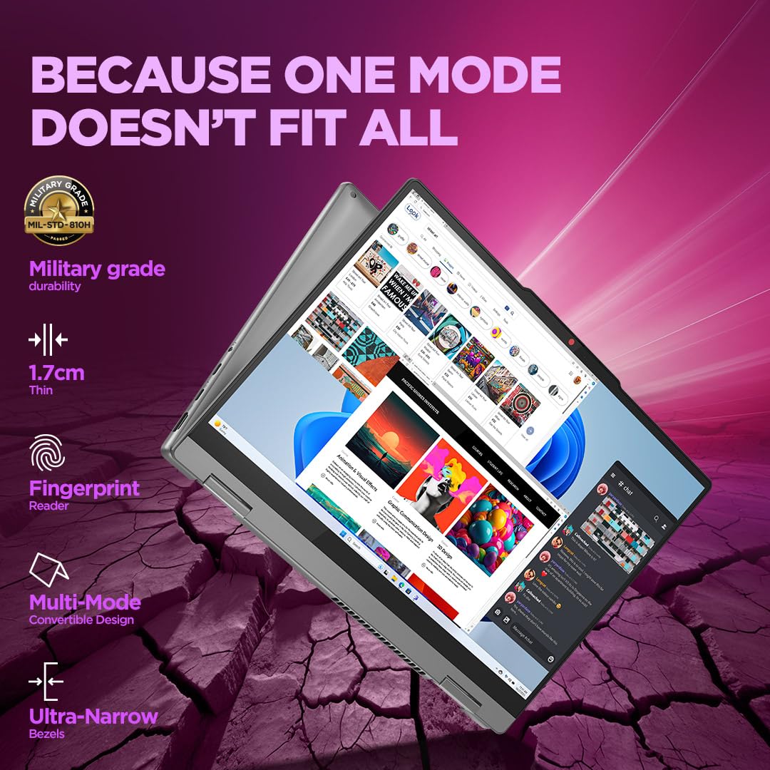Lenovo Ideapad 5 2-in-1 AMD Ryzen 7 8845HS 14" (35.5cm) WUXGA IPS 300Nits Convertible Laptop (16GB/512GB SSD/Win 11/Office Home 2024/Backlit KB/FPR/FHD Camera/Grey/1.6kg), 83DR003BIN