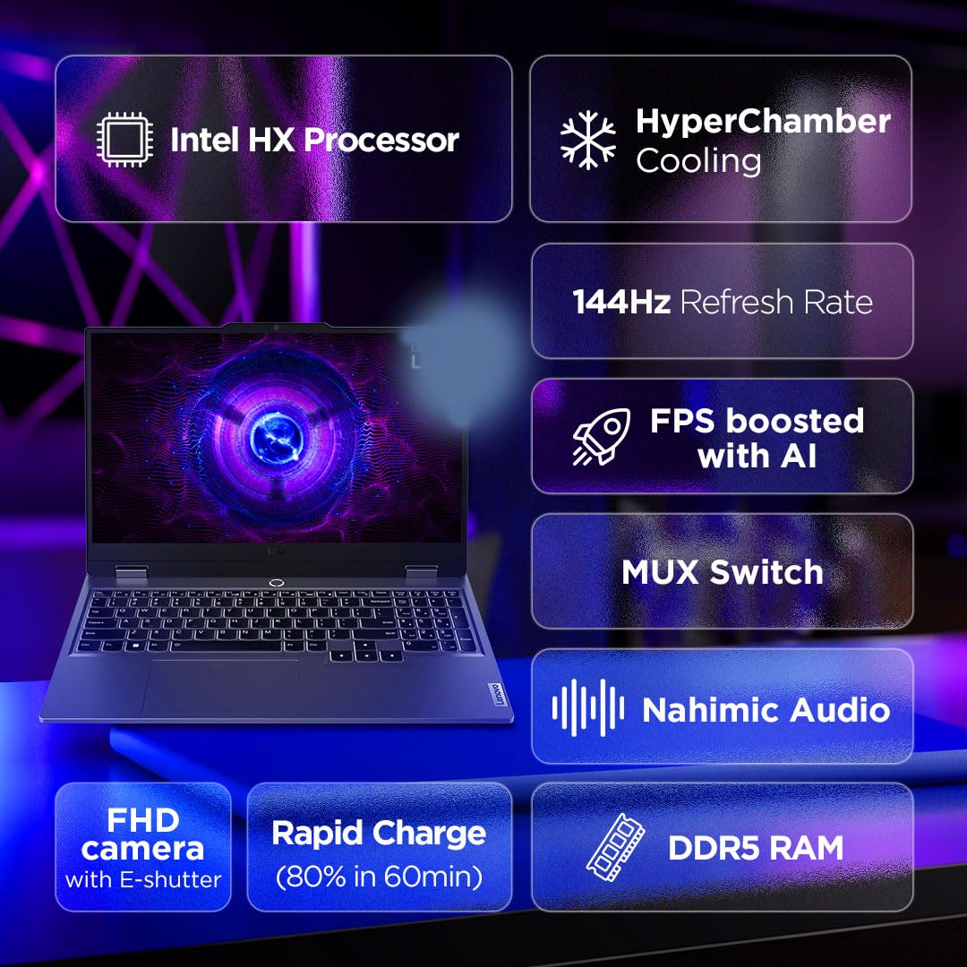 Lenovo LOQ 2024 13th Gen Core i7-13650HX |NVIDIA RTX 4060 8GB (24GB RAM/512GB SSD/144Hz Refresh Rate/15.6" (39.6cm)/Windows 11/MS Office 2021/3 Mon Game Pass/Grey/2.4Kg),83DV00MLIN AI Gaming Laptop