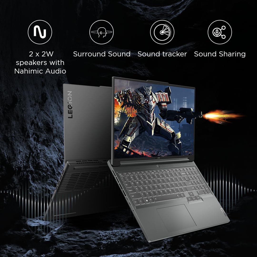 Lenovo Legion Slim 5 AI Powered Ryzen 7 7840HS | AMD NVIDIA RTX 4050 6GB (16GB RAM/512GB SSD/16 Inches (40.64cm)/144Hz/Windows 11/MS Office 21/3 Month Game Pass/Grey/2.4Kg), 82Y9009KIN Gaming Laptop