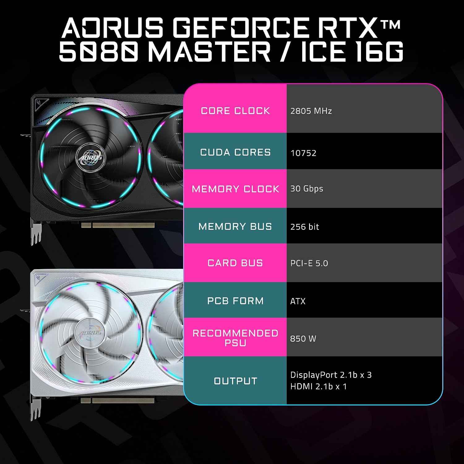 GIGABYTE AORUS GeForce RTX 5080 Master 16G Graphics Card, WINDFORCE Cooling System, 16GB 256-bit GDDR7, GV-N5080AORUS M-16GD Video Card