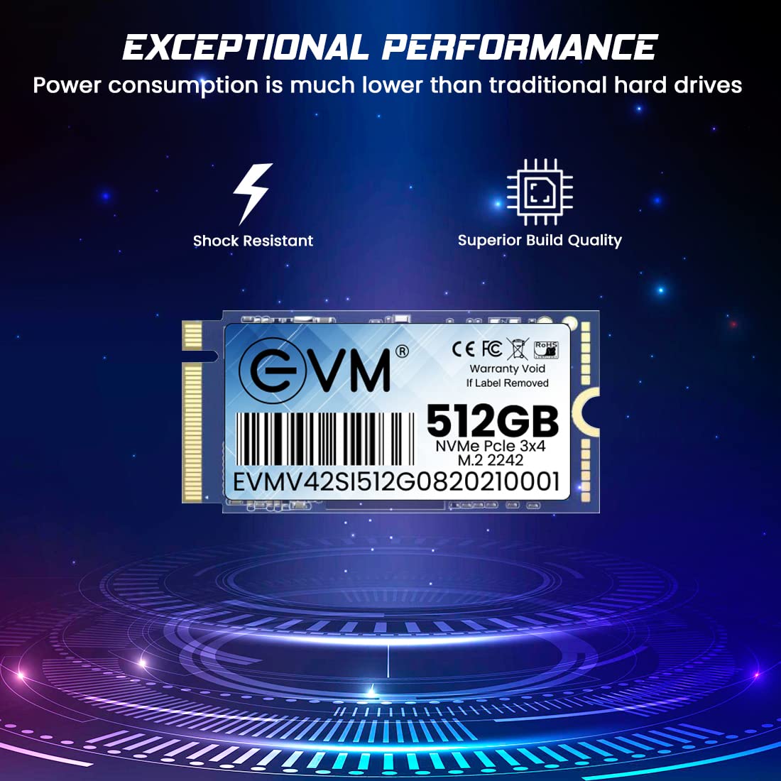 EVM 512GB M.2 (2242) NVMe InternalSSD - 2000MB/s Read - Ideal for Compact Machines - 5-Year Warranty (EVMNV42/512GB)