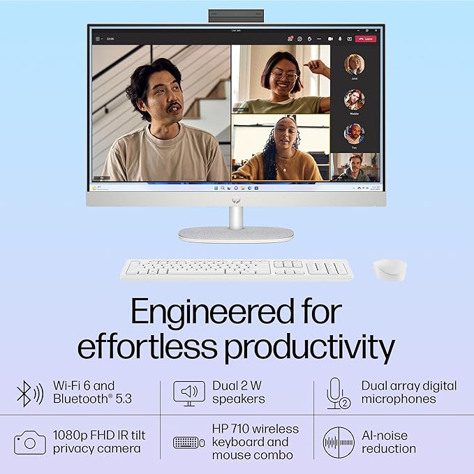 HP All-in-One 27, Intel Core Ultra 7 155U, 27inch (68.6 cm), FHD,IPS,Three-Sided Micro-Edge, Anti-Glare,300 nits,16 GB DDR5,1TB SSD,Windows 11,MSO21,Shell White,6.72kg,27-cr1007in - Zapnet.in