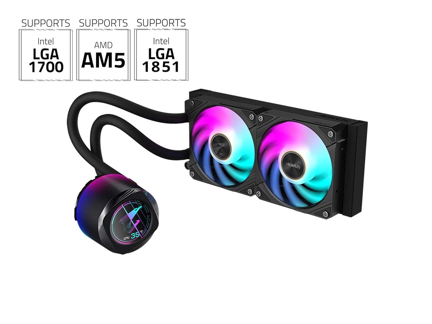 AORUS WATERFORCE X II 240 Liquid CPU Cooler, 240mm Radiator with 2X 120mm Low Noise ARGB Fans, Compatible with Intel LGA1700 and AMD AM5(GP-AORUS WATERFORCE X II 240)