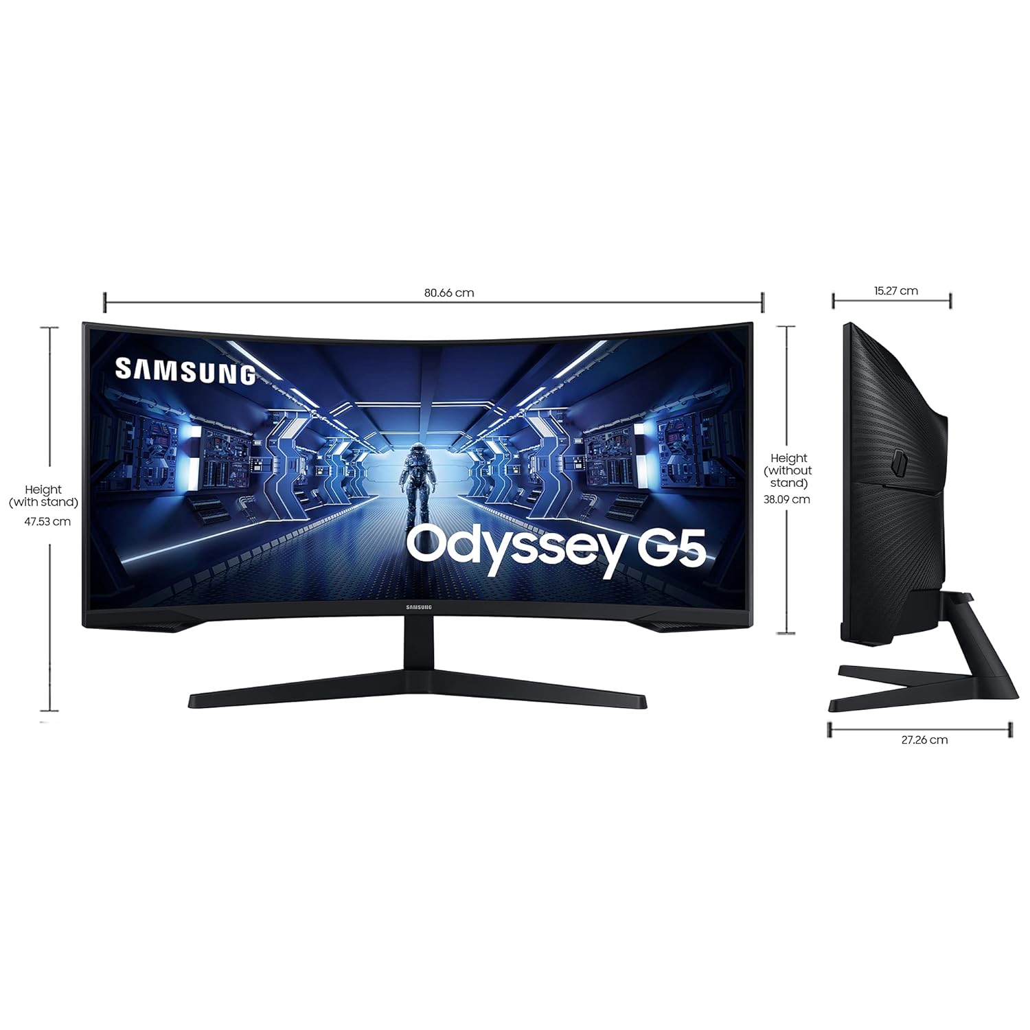 Samsung 34"(86.42cm) Odyssey G5 Curved Gaming Monitor|WQHD 3440 x 1440|1000R|165Hz|1ms|21:9|Wall Mountable|FreeSync Premium|Ports-DP, HDMI, Headphone|DP Cable|Eye-Saver|LC34G55TWWWXXL|Black