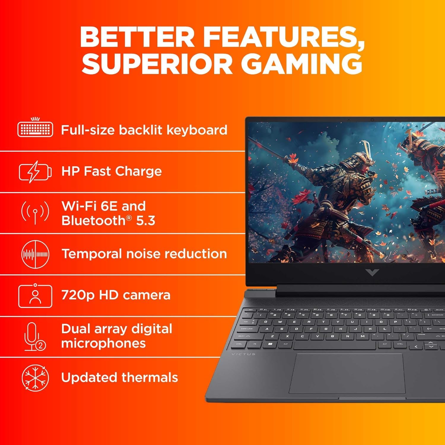HP Victus Gaming, 13th Gen Intel Core i7-13620H, 16GB DDR4 Ram, 512GB SSD, 8GB NVIDIA RTX 4060, 15.6-inch(39.6cm), 144Hz, IPS, Backlit KB, Audio by B&O, (Win 11, Office 21, Silver, 2.29kg) fa1276TX