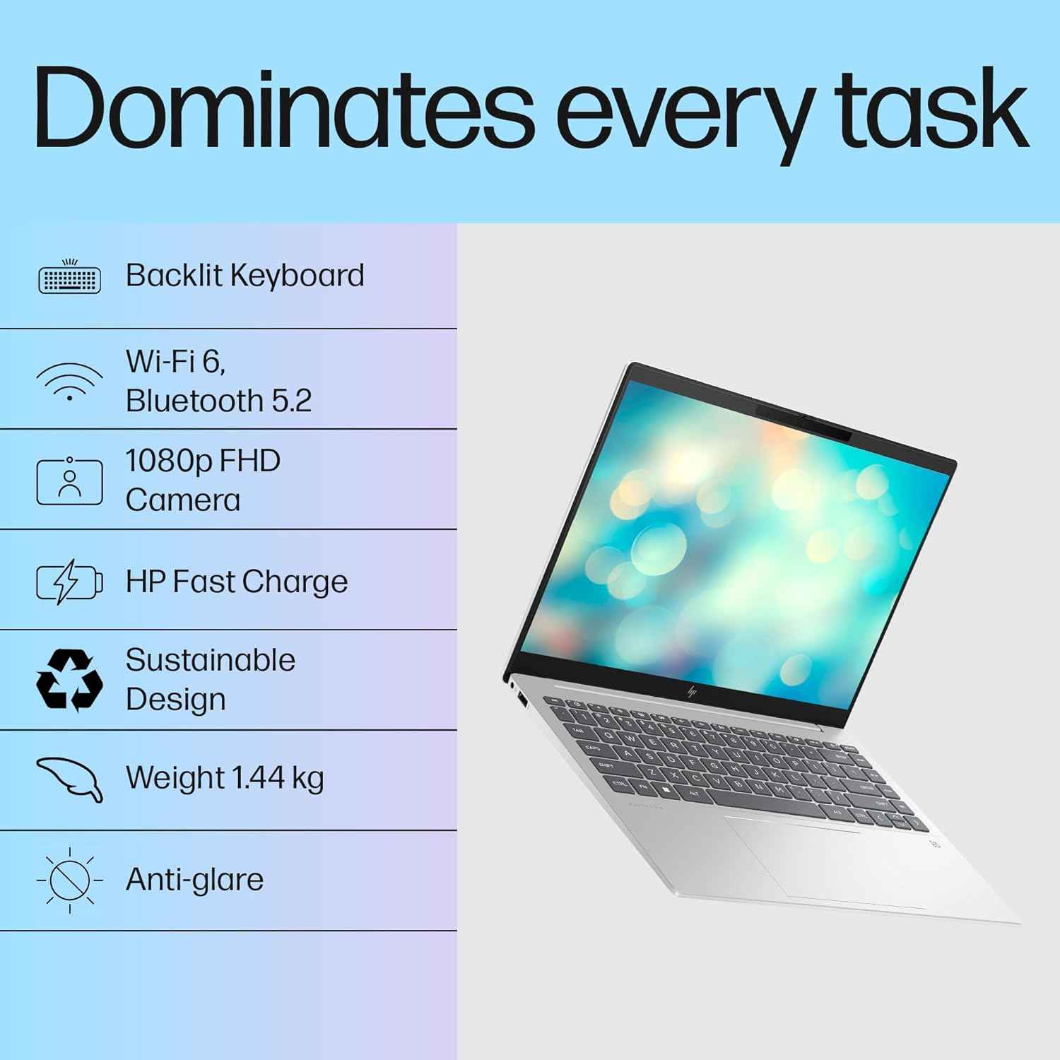 Refurbished HP Pavilion Plus, 13th Gen Intel Core i5-1335U, 16GB DDR5, 512GB SSD, (Win11, Office21, Silver, 1.44 kg),IPS, Anti-glare, 14-inch (35.6cm) WUXGA Laptop, Intel Iris Xe graphics, 5MP IR camera, ew0116TU