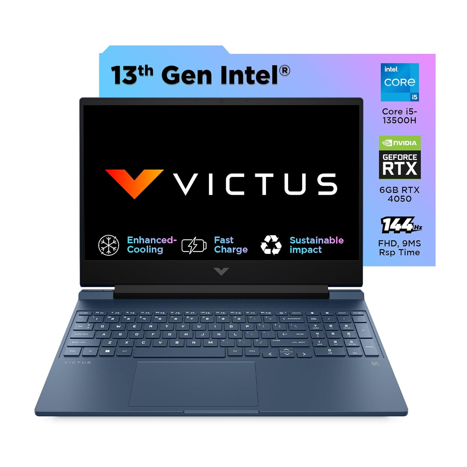 HP Victus, 13th Gen Intel Core i5-13500H, 6GB NVIDIA RTX 4050, 16GB DDR4, 512GB SSD, (Win11, Office21, Blue, 2.37kg), 144Hz, 9MS, IPS, 15.6-inch(39.9cm) FHD Gaming Laptop, Enhanced Cooling, fa1060TX