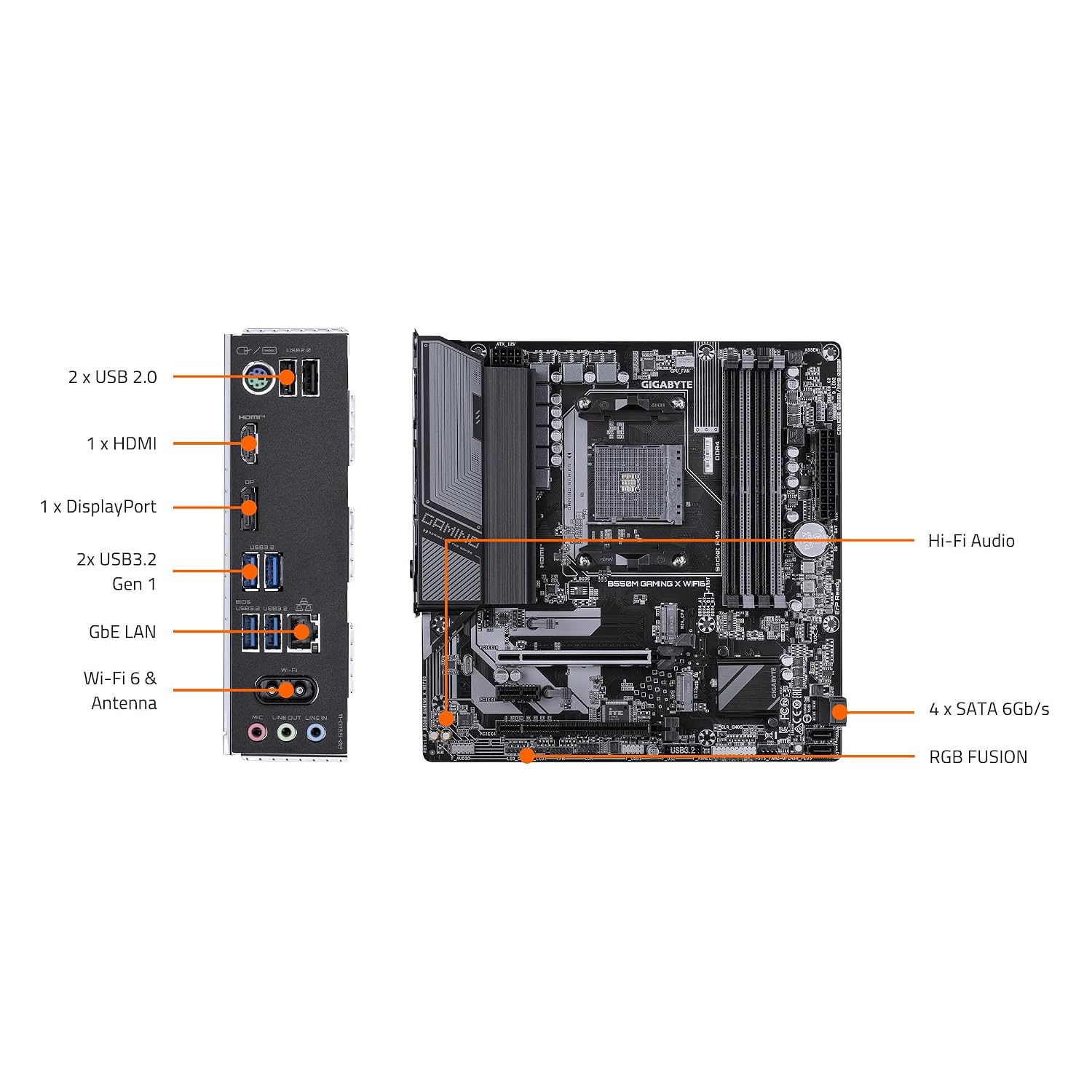 GIGABYTE B550M Gaming X WIFI6 Motherboard, Supports AMD AM4 Ryzen 5000 Processors, Micro-ATX, DDR4, 2X M.2, PCIe 4.0, WIFI6, 1GbE LAN, EZ-Latch
