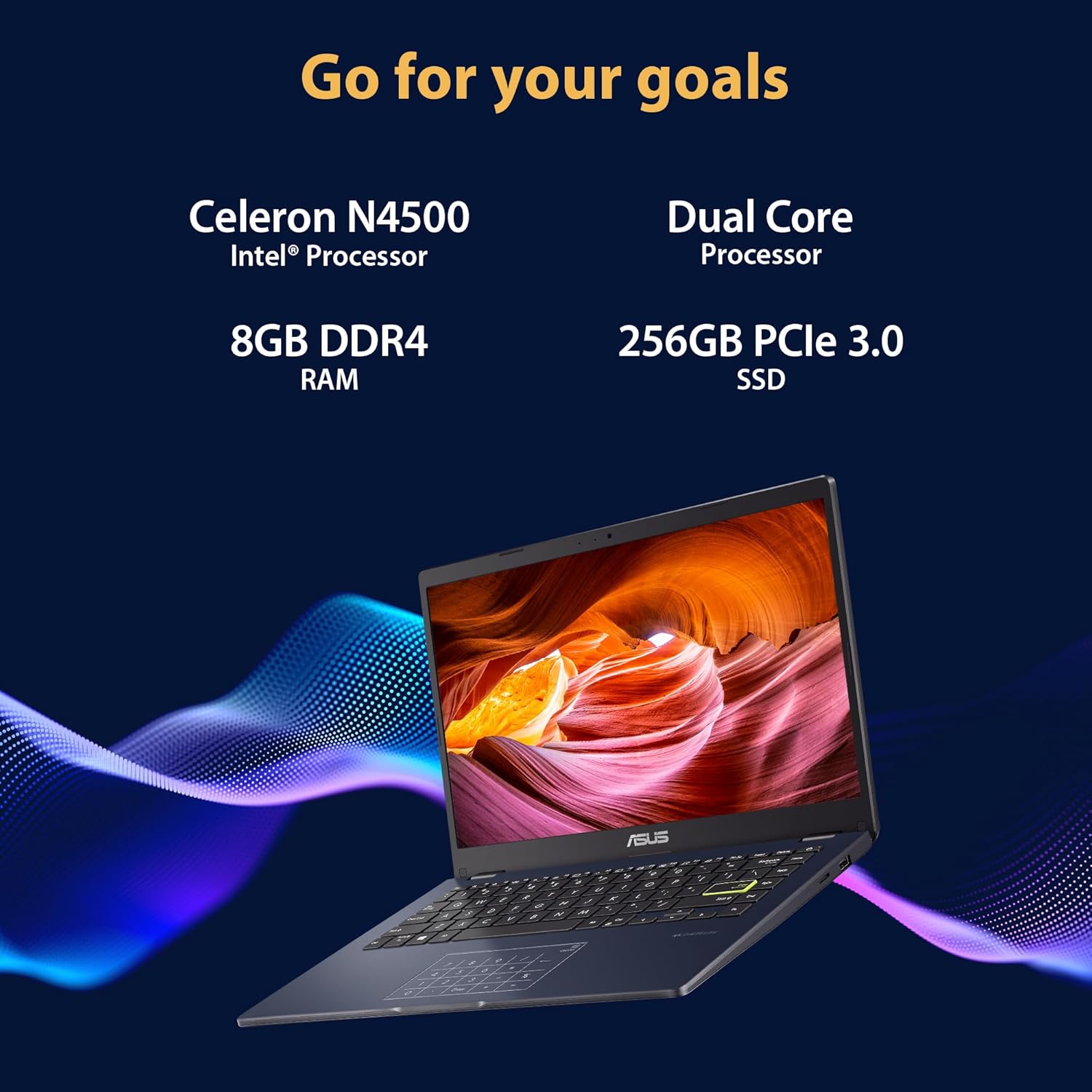 ASUS Vivobook Go 14 (2023), 14" (35.56 cm) FHD (1920 x 1080) 16:9, Intel Celeron N4500, Thin and Light Laptop (8GB RAM/256GB SSD/Integrated Graphics/Windows 11 Home/Black/1.3 Kg), E410KA-EK013W