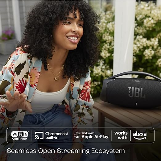 JBL Boombox 3 Wi-Fi, Wireless Portable Bluetooth Speaker, 24H Playtime, Deepest Bass, Built-in Powerbank, Wi-Fi with AirPlay, Alexa Multi-Room, Chromecast Built-in™, PartyBoost, IP67, App (Black) - Zapnet.in