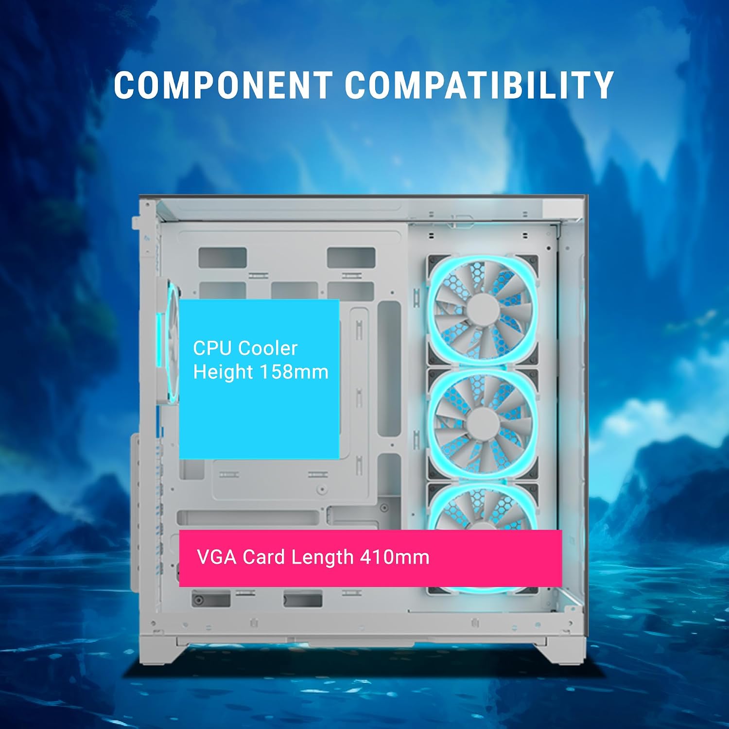Ant Esports Crystal Mirror Mid-Tower ATX Computer Case/Gaming Cabinet - White |3-Side Glass with Mirror| Support ATX, Micro-ATX, Mini-ITX | Pre-Installed 4 ARGB PWM Fans