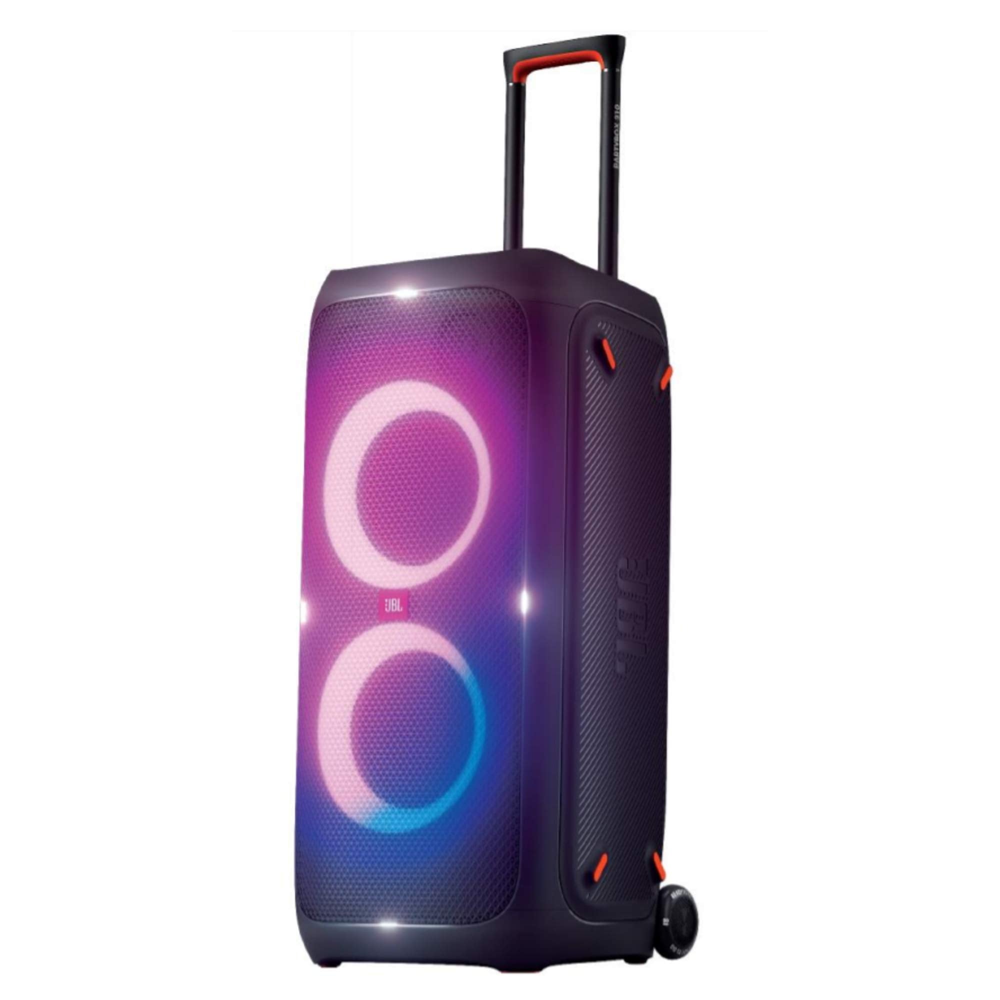 JBL Partybox 320, Portable Bluetooth 240W Party Speaker, AI Sound Boost, Futuristic Light Show, Multispeaker Connection by Auracast, Telescopic Handle & Wheels, Dual Guitar & Mic Inputs (Black)