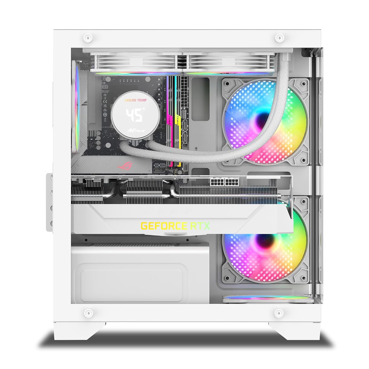 Ant Value Tempered_Glass CV200 Mid-Tower Computer Case/Gaming Cabinet - White | Support M-ATX, M-ITX | Pre-Installed 3 Static RGB Fans