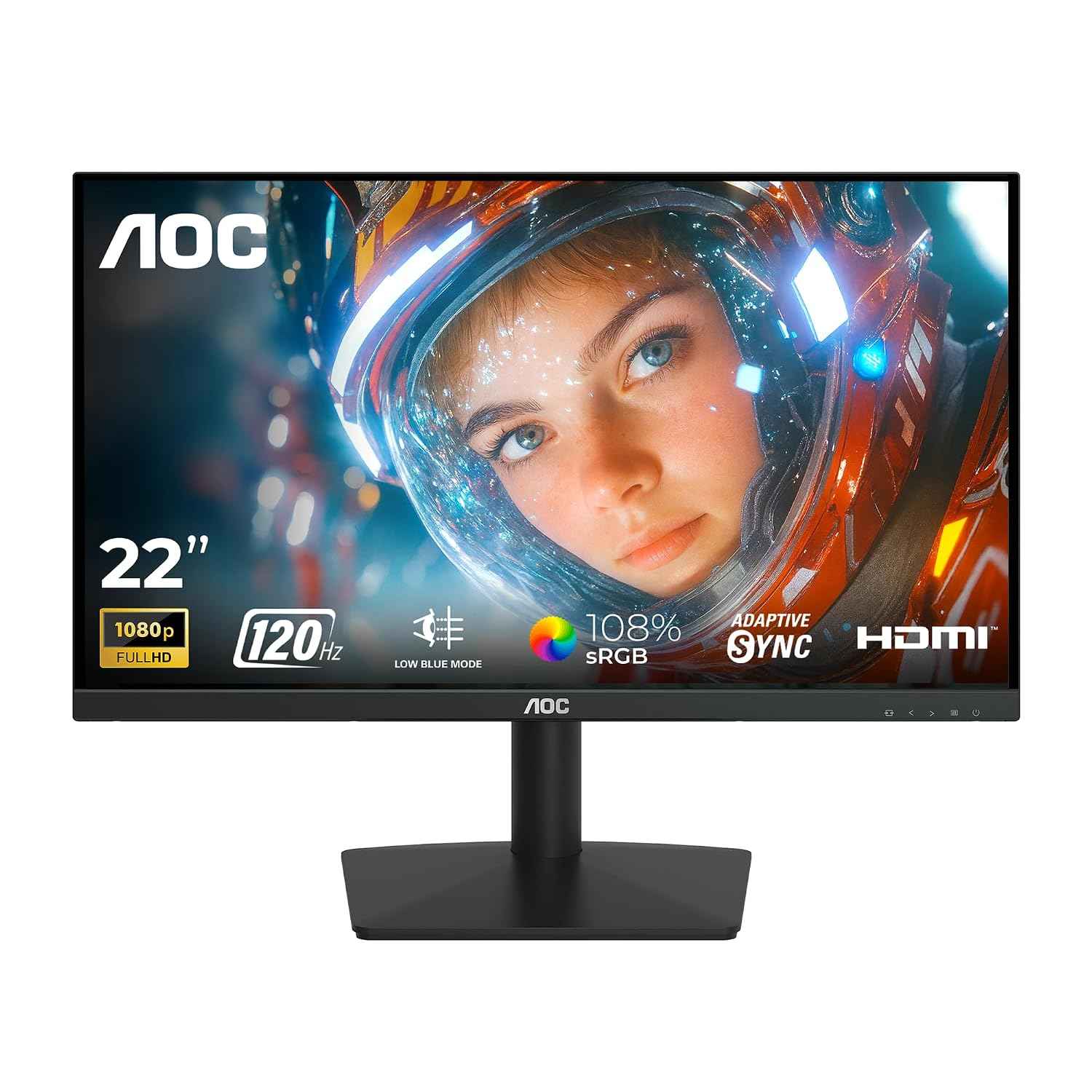 AOC 22B15H2 21.45” Full HD IPS Monitor | 120Hz Refresh Rate | 1ms MPRT | Adaptive Sync | 3-Sided Frameless | Low Blue Mode | HDMI & VGA | Black