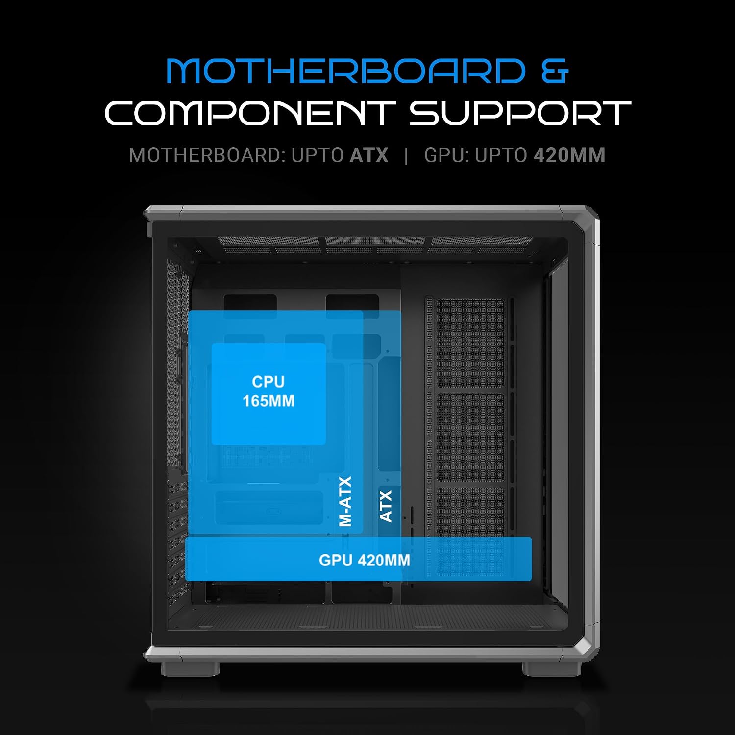 Ant Esports Crystal X8 Arc Mid Tower Gaming Cabinet | Panoramic 270° Tempered Glass, Supports BTF Back-Connect ATX Motherboards, Pre-Installed 8X 120mm ARGB Fans, 360mm AIO Support | Black