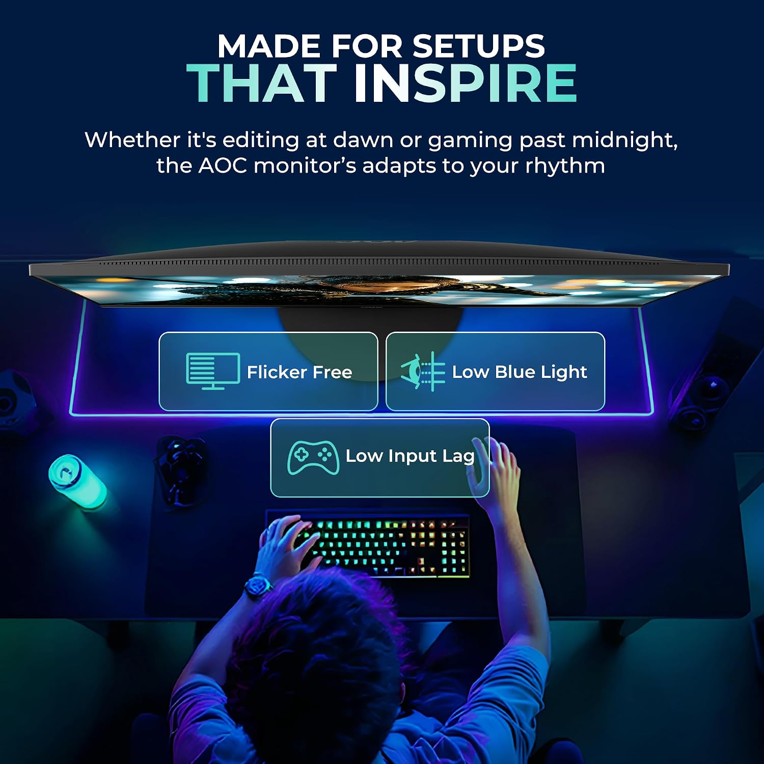 AOC Q27B3M2 Gaming Monitor 27 inch 2560 x 1440 QHD VA, 100Hz Refresh Rate, 4ms Response Time, Adaptive Sync, Low Blue Mode, 99% NTSC, 178° Wide Viewing Angle, 3-Sided Frameless Design, Tilt Stand