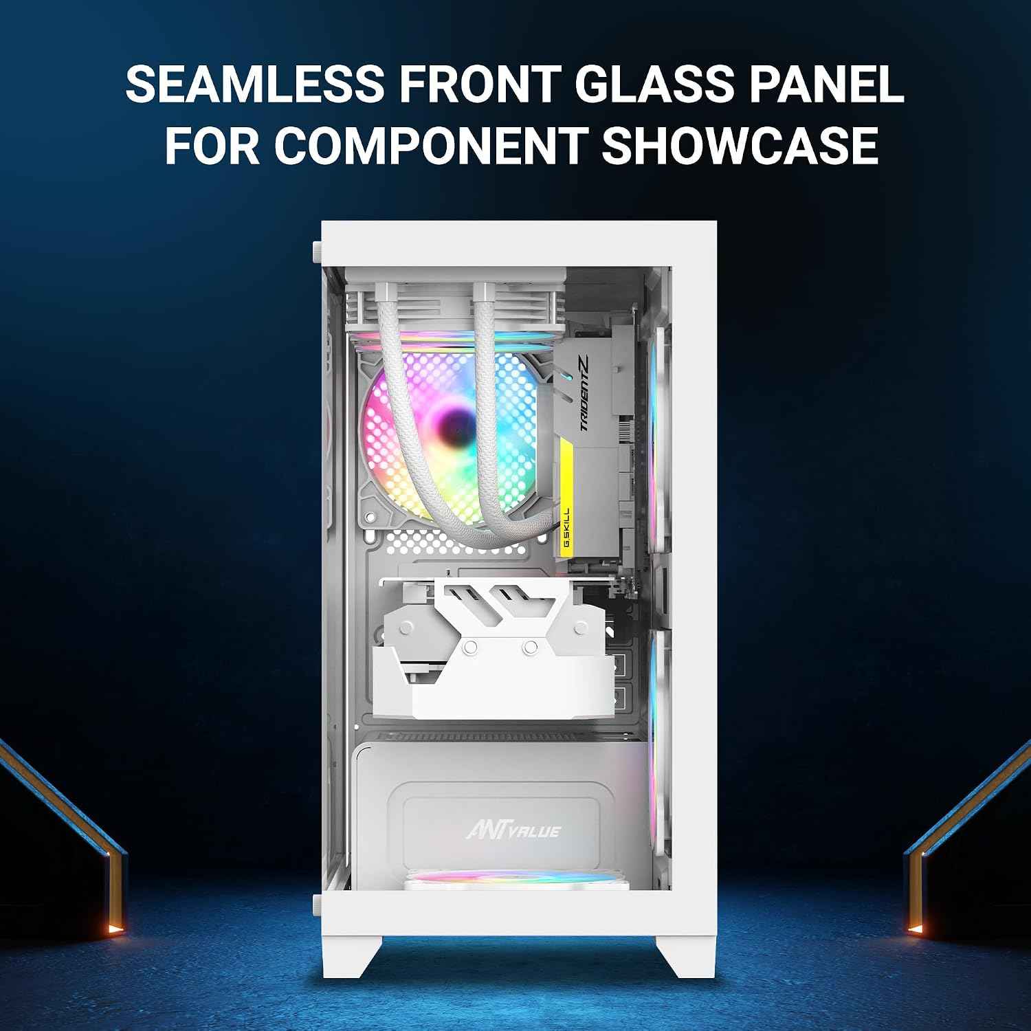Ant Value Tempered_Glass CV200 Mid-Tower Computer Case/Gaming Cabinet - White | Support M-ATX, M-ITX | Pre-Installed 3 Static RGB Fans