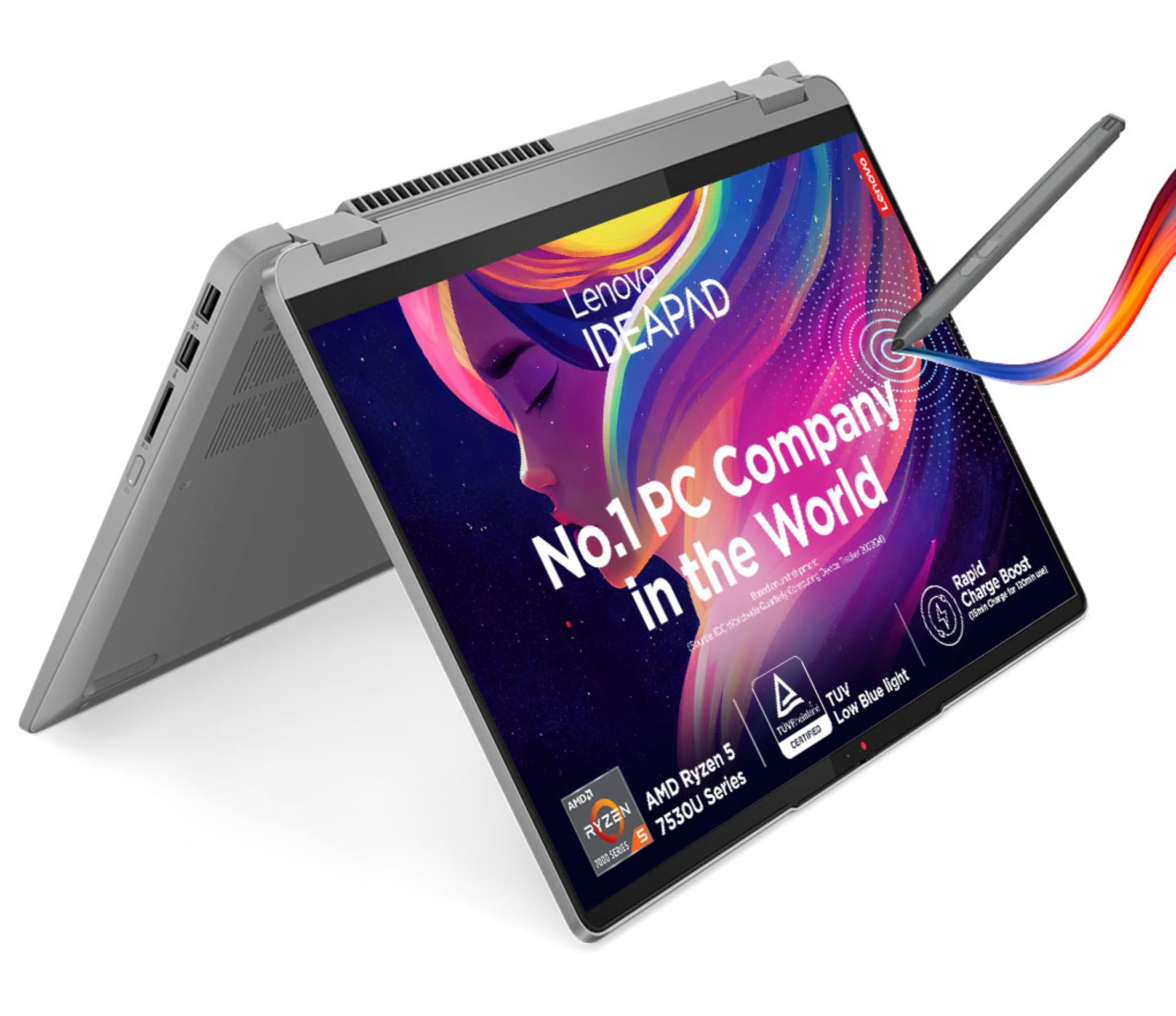 Lenovo IdeaPad Flex 5 Ryzen 7 7730U 14"(35.5cm) WUXGA+ IPS 2-in-1 Laptop (16GB/512GB SSD/Win 11/Office 2021/Backlit KB/FPR/FHD Camera/Alexa/3 Month Game Pass/Arctic Grey/1.5Kg), 82XX0071IN