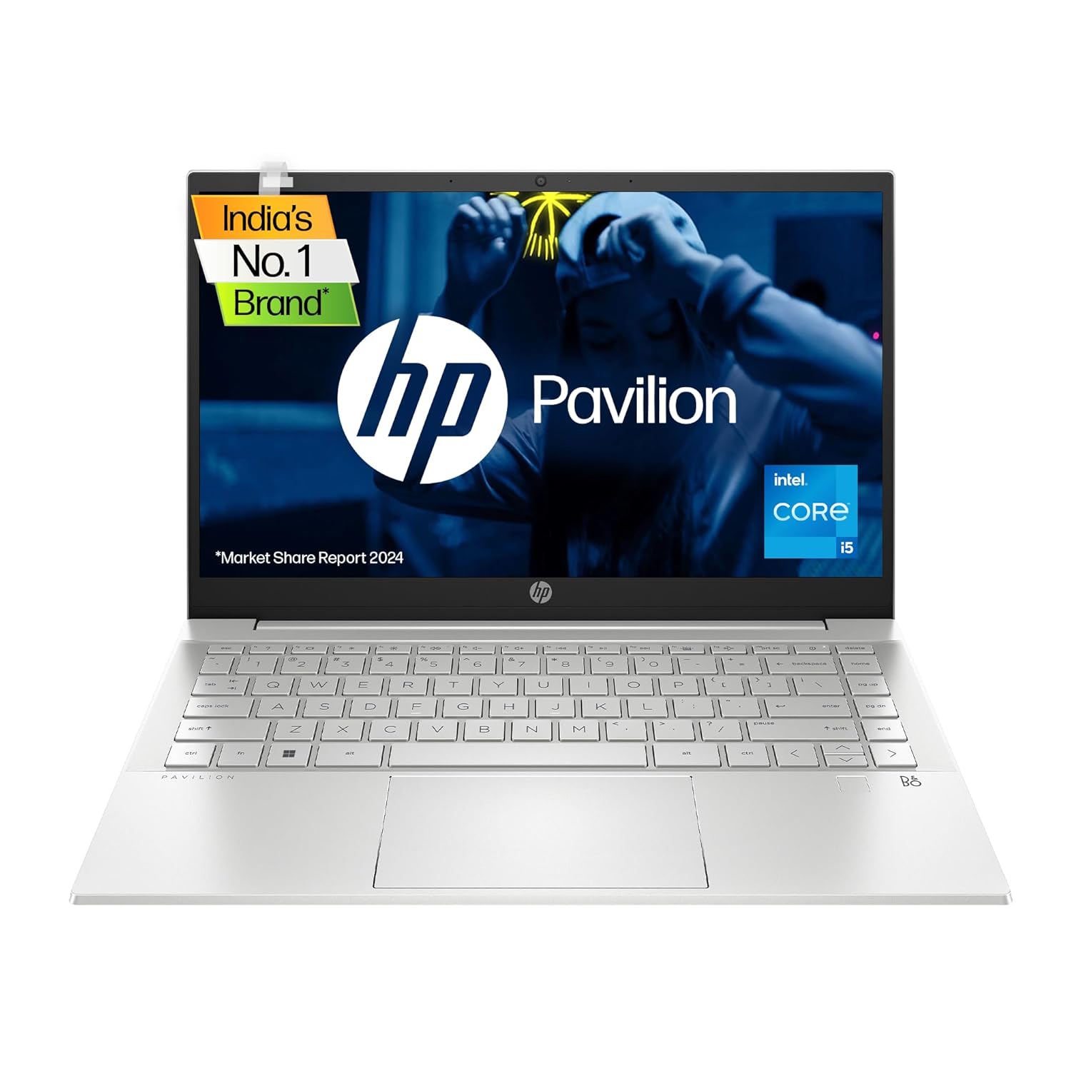 HP Pavilion 14, 12th Gen i5-1235U, 14-inch (35.6 cm) FHD, Anti-Glare, 16GB DDR4, 1TB SSD, Intel Iris Xe Graphics, B&O, FPR, Backlit KB (Win 11,MSO, Natural Silver, 1.41 kg), 14-dv2153TU