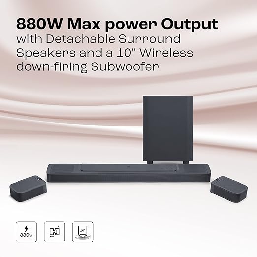 JBL Bar 1000 Pro, 11.1 (7.1.4) Channel Truly Wireless Soundbar with True Dolby Atmos®, DTS:X, and MultiBeam™ Surround Sound, 10” Down-Firing Wireless Subwoofer, HDMI eARC, BT,WiFi,Alexa, One App(880W) - Zapnet.in