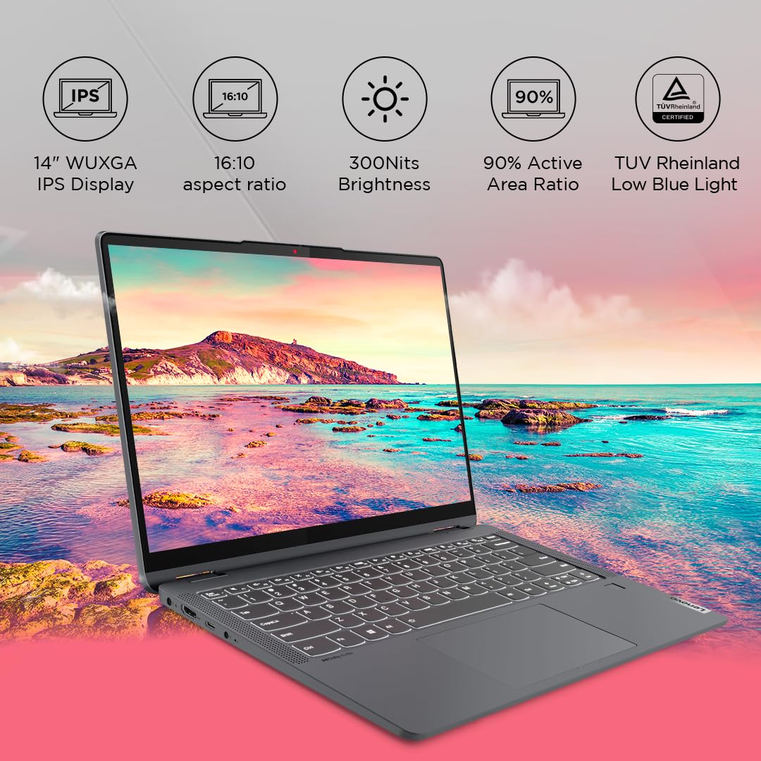 Lenovo IdeaPad Flex 5 Ryzen 7 7730U 14"(35.5cm) WUXGA+ IPS 2-in-1 Laptop (16GB/512GB SSD/Win 11/Office 2021/Backlit KB/FPR/FHD Camera/Alexa/3 Month Game Pass/Arctic Grey/1.5Kg), 82XX0071IN