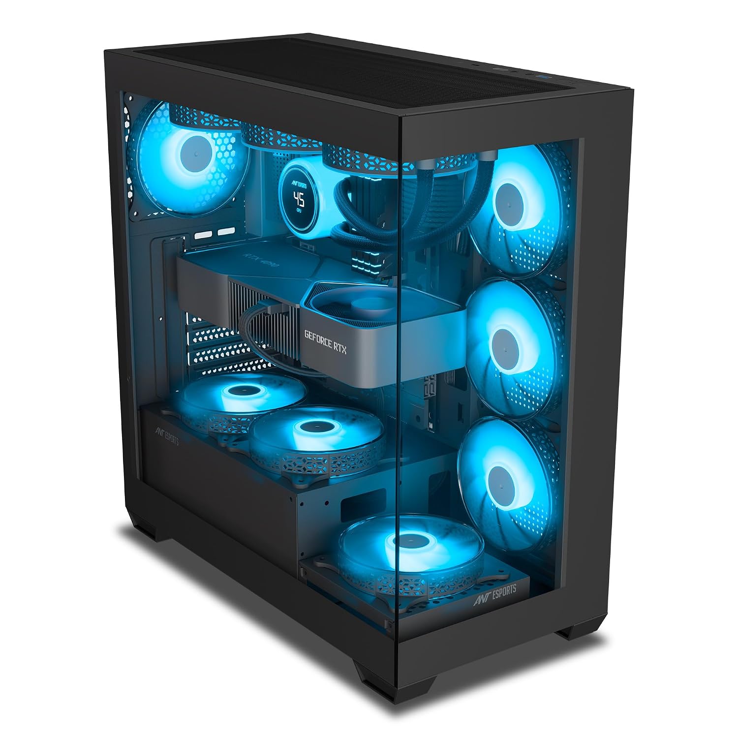Ant Esports Crystal X7 ATX Computer Case/Gaming Cabinet with Type-C - Black | Support ATX, Micro-ATX, Mini-ITX | Pre-Installed 3 M/B Plate Fans, 2 PSU Shroud Fans, 1 Bottom & 1 Rear Fan